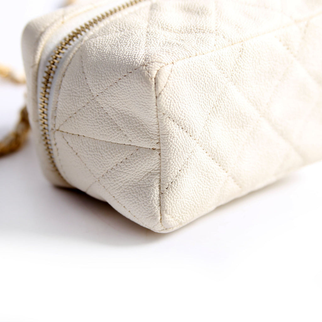 Chanel Mini Top Handle Vanity With Chain Caviar 30M White