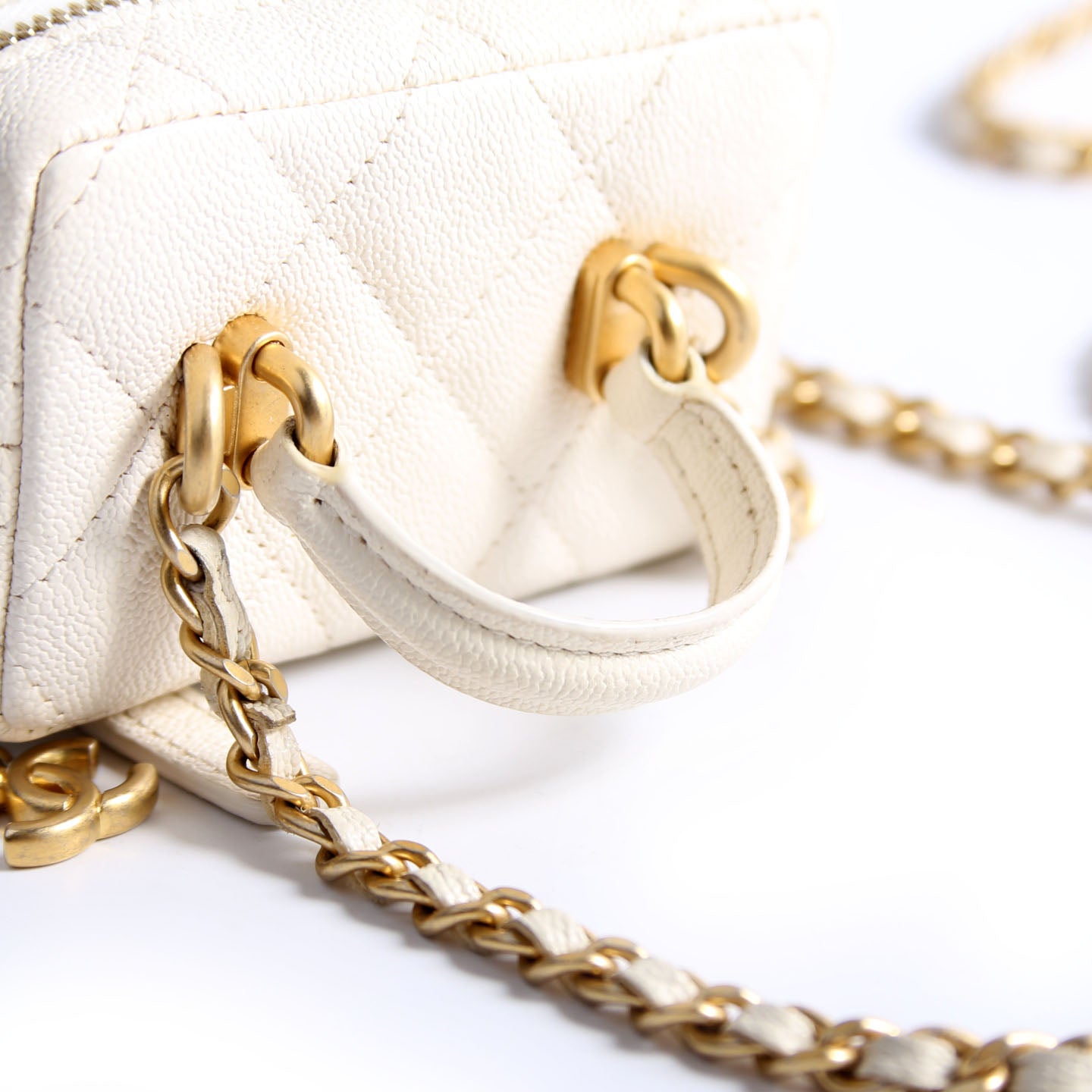 Chanel Mini Top Handle Vanity With Chain Caviar 30M White