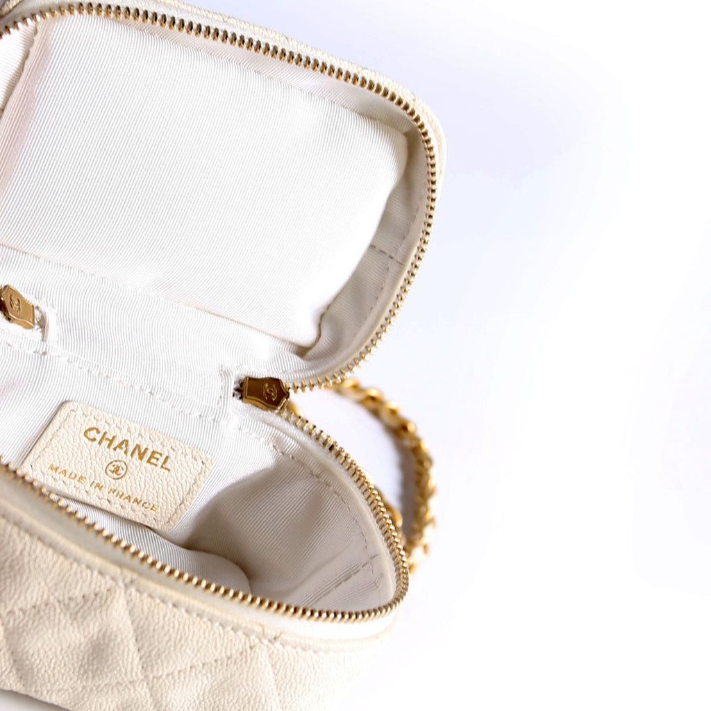 Chanel Mini Top Handle Vanity With Chain Caviar 30M White