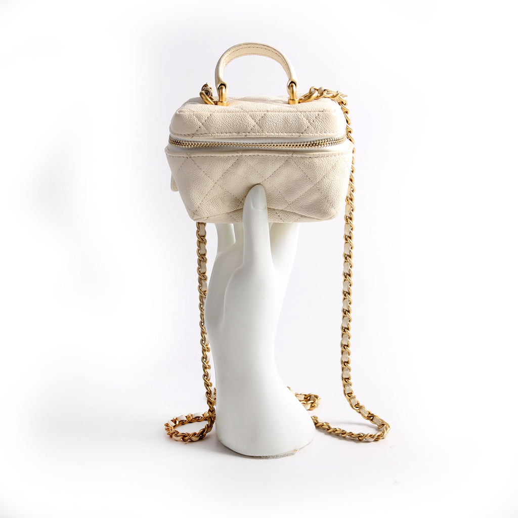 Chanel Mini Top Handle Vanity With Chain Caviar 30M White