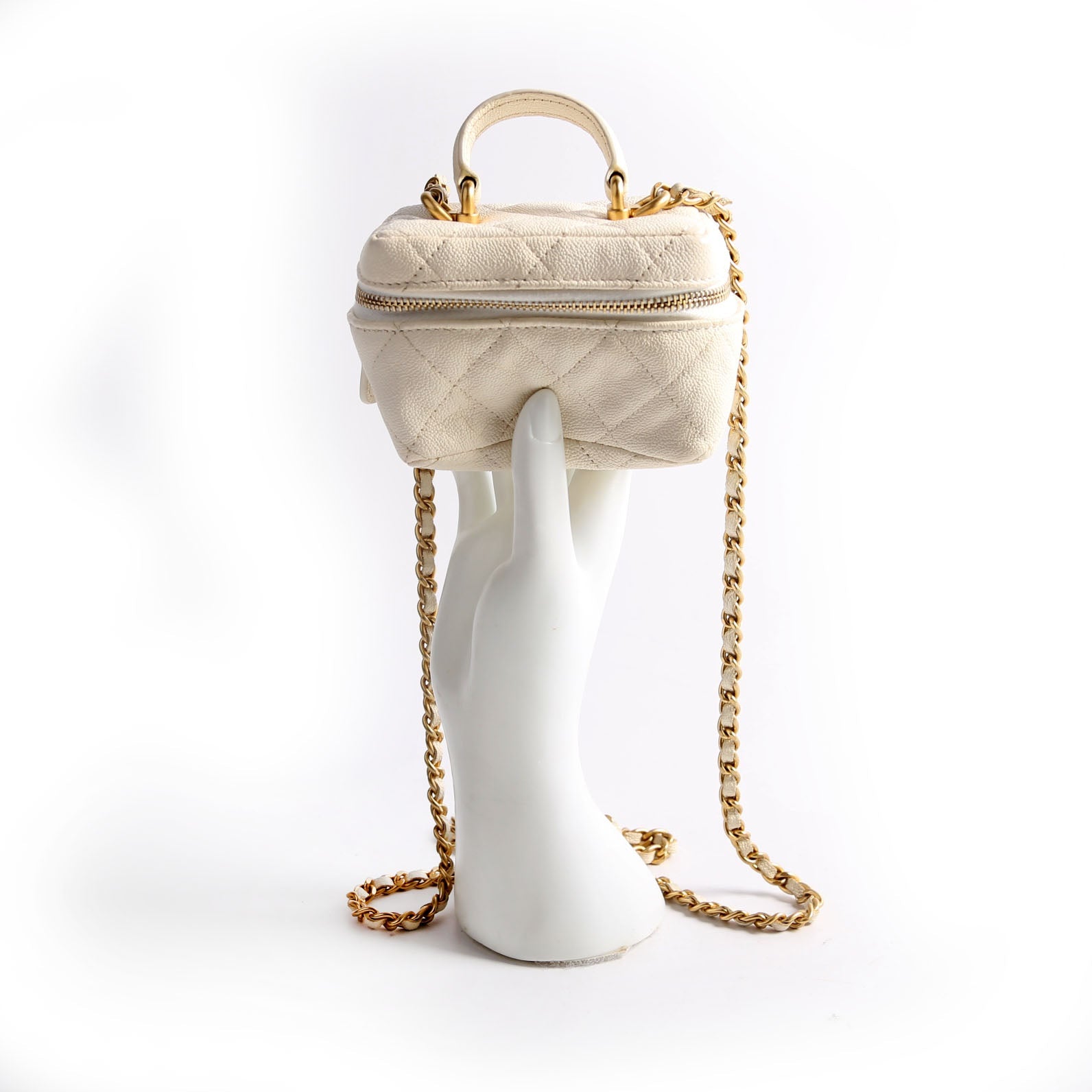 Chanel Mini Top Handle Vanity With Chain Caviar 30M White