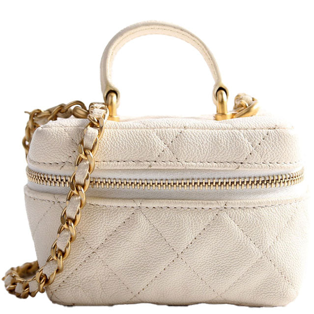 Chanel Mini Top Handle Vanity With Chain Caviar 30M White