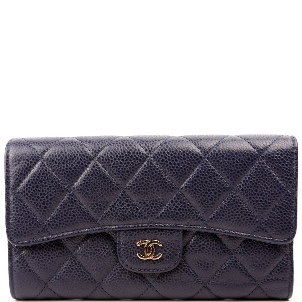 Chanel Classic Flap Wallet Long Caviar Navy