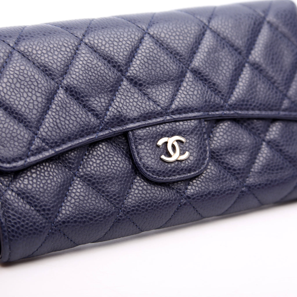 Chanel Classic Flap Wallet Long Caviar Navy