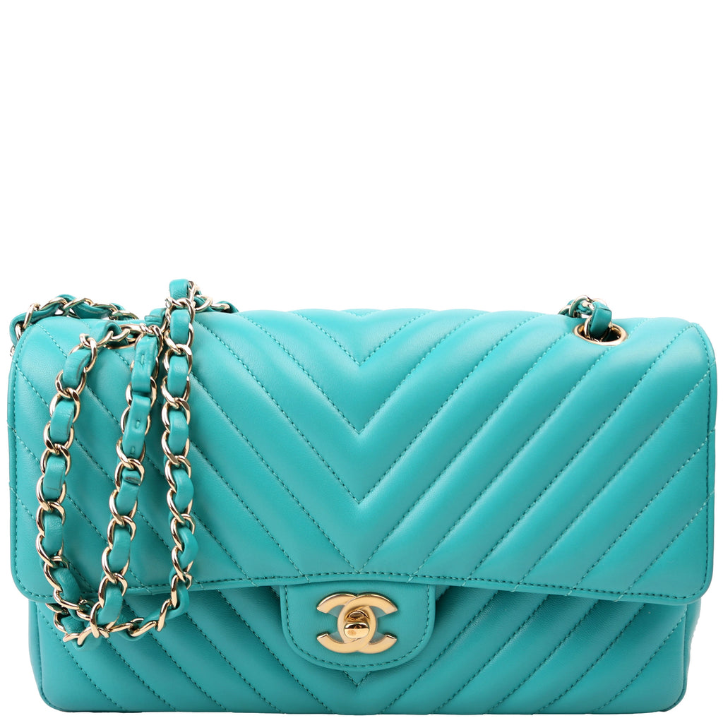 Chanel Classic Flap Medium Chevron Lambskin 23M Teal