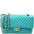 Chanel Classic Flap Medium Chevron Lambskin 23M Teal
