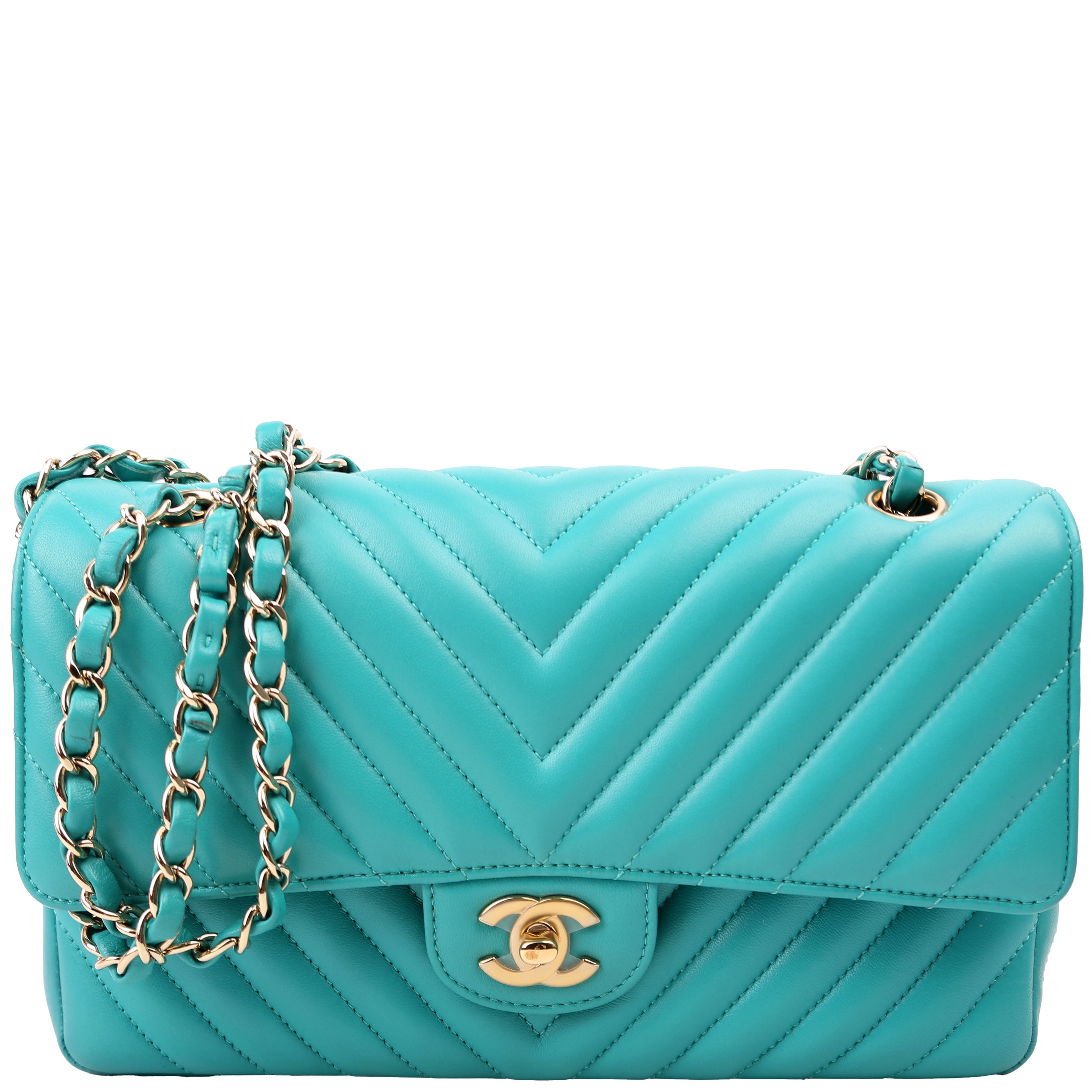 Chanel Classic Flap Medium Chevron Lambskin 23M Teal