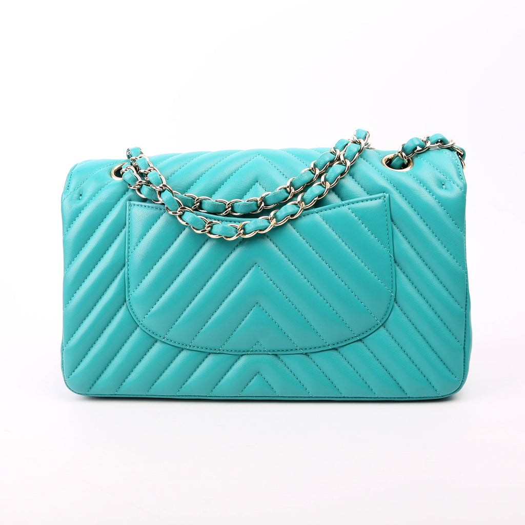 Chanel Classic Flap Medium Chevron Lambskin 23M Teal