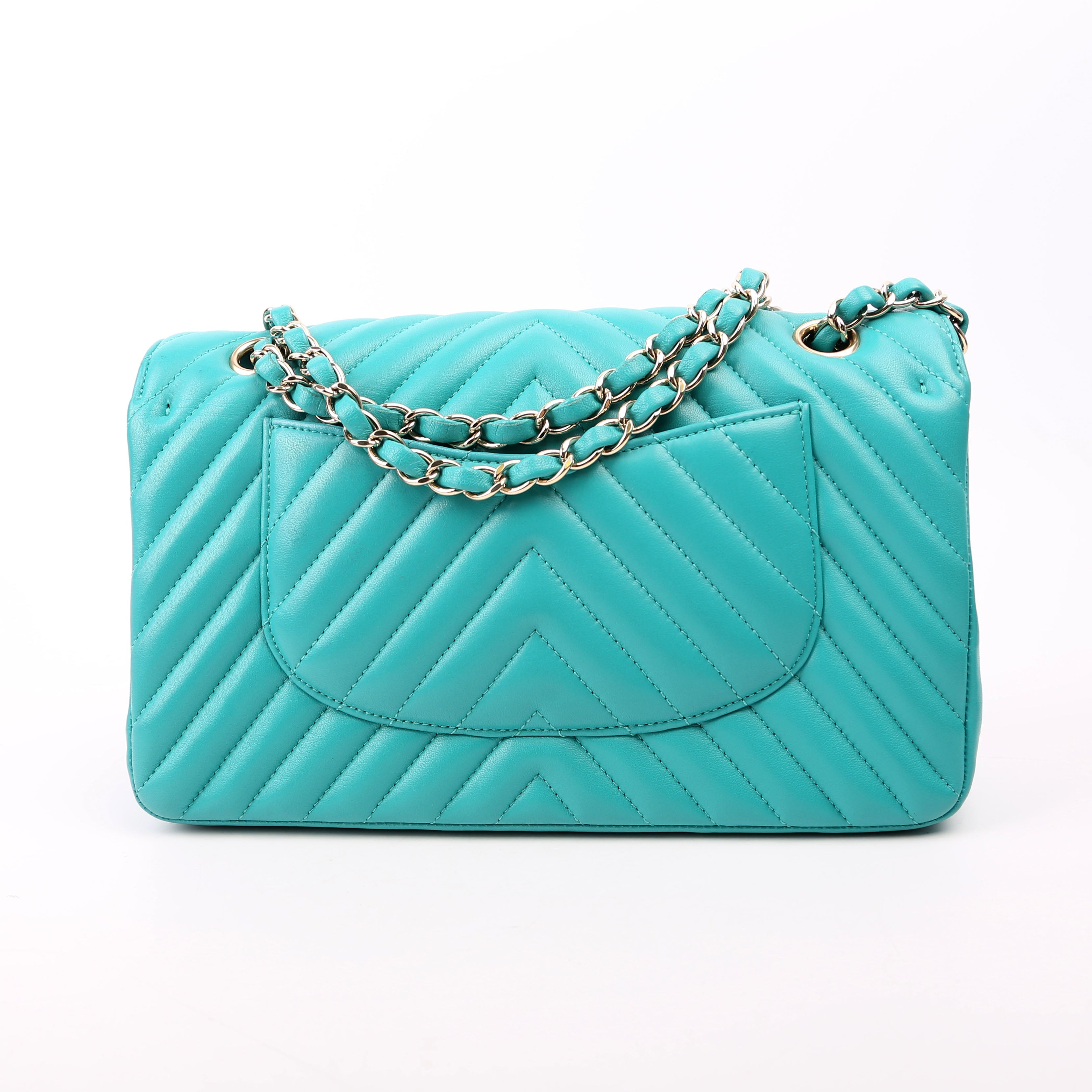 Chanel Classic Flap Medium Chevron Lambskin 23M Teal