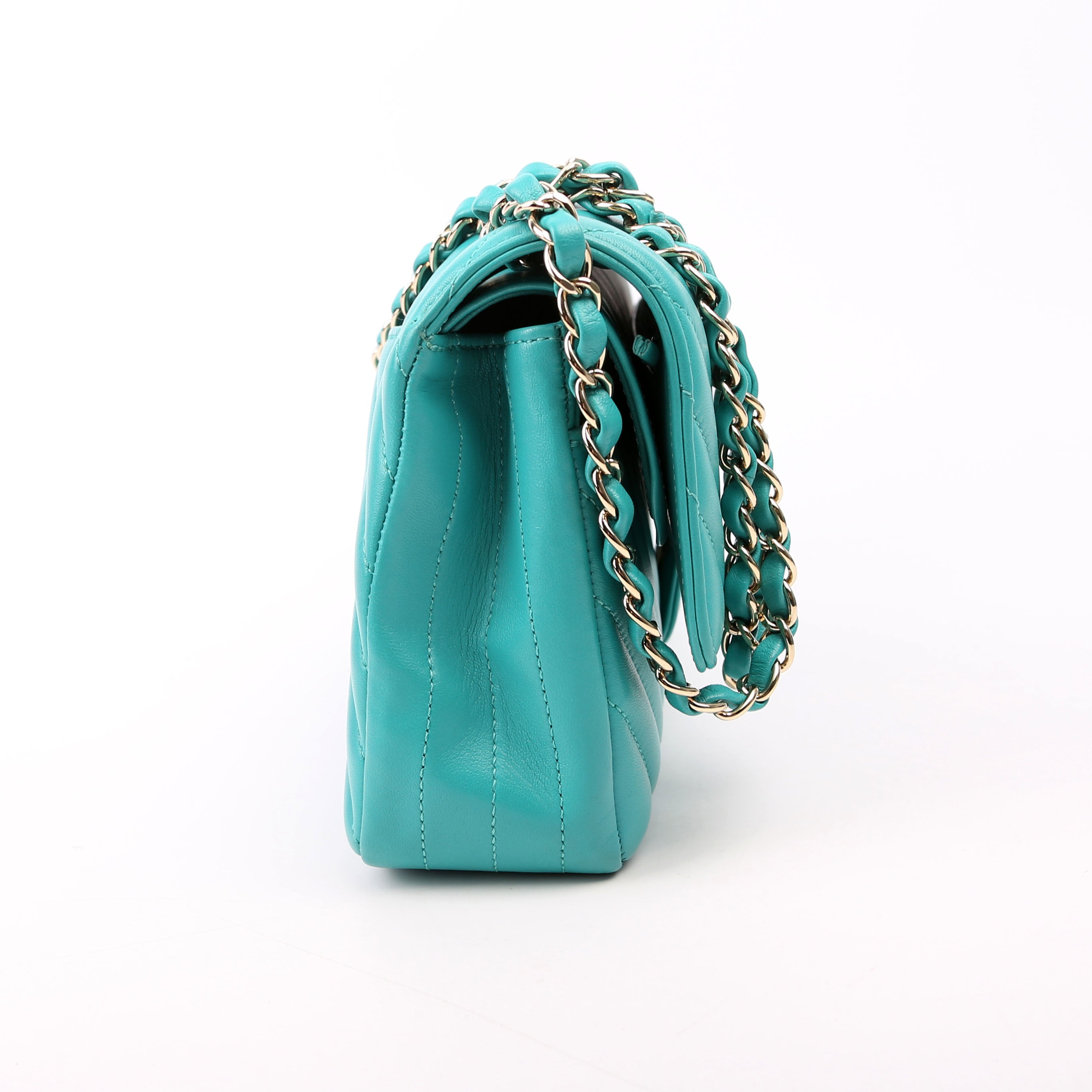 Chanel Classic Flap Medium Chevron Lambskin 23M Teal