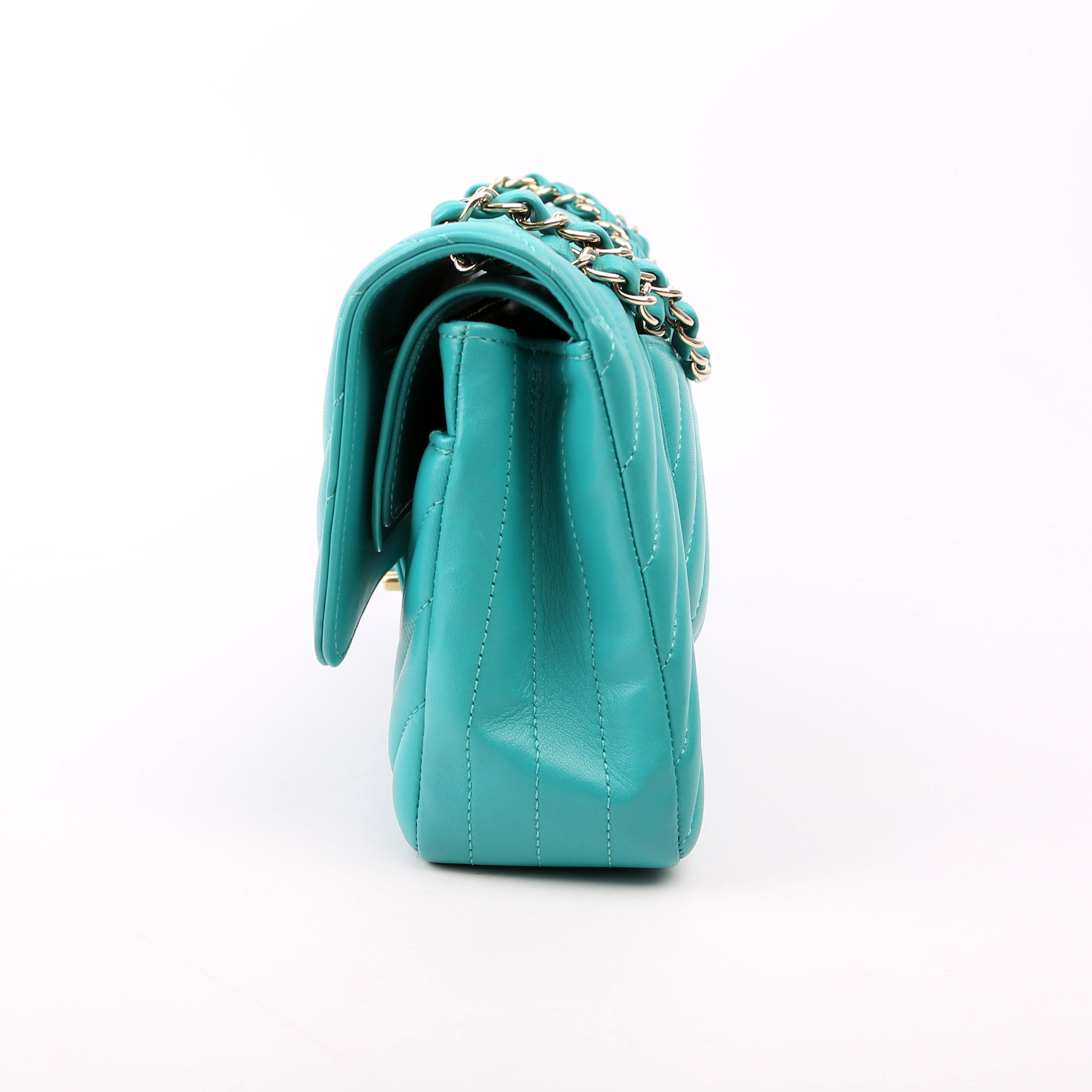 Chanel Classic Flap Medium Chevron Lambskin 23M Teal