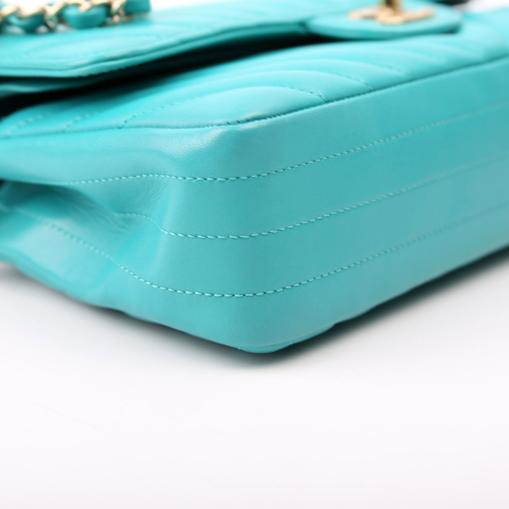 Chanel Classic Flap Medium Chevron Lambskin 23M Teal
