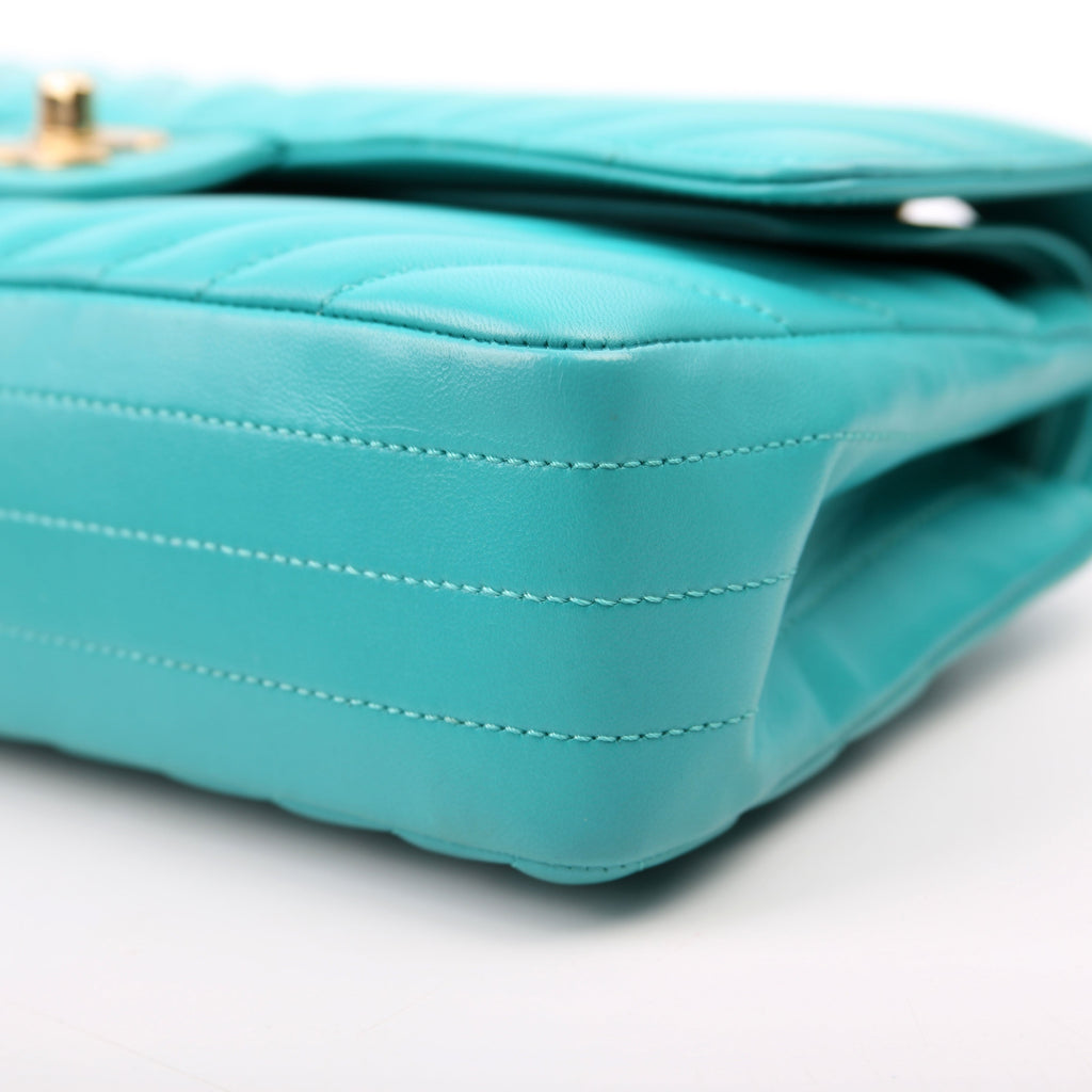 Chanel Classic Flap Medium Chevron Lambskin 23M Teal