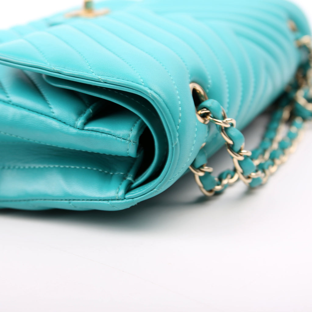 Chanel Classic Flap Medium Chevron Lambskin 23M Teal