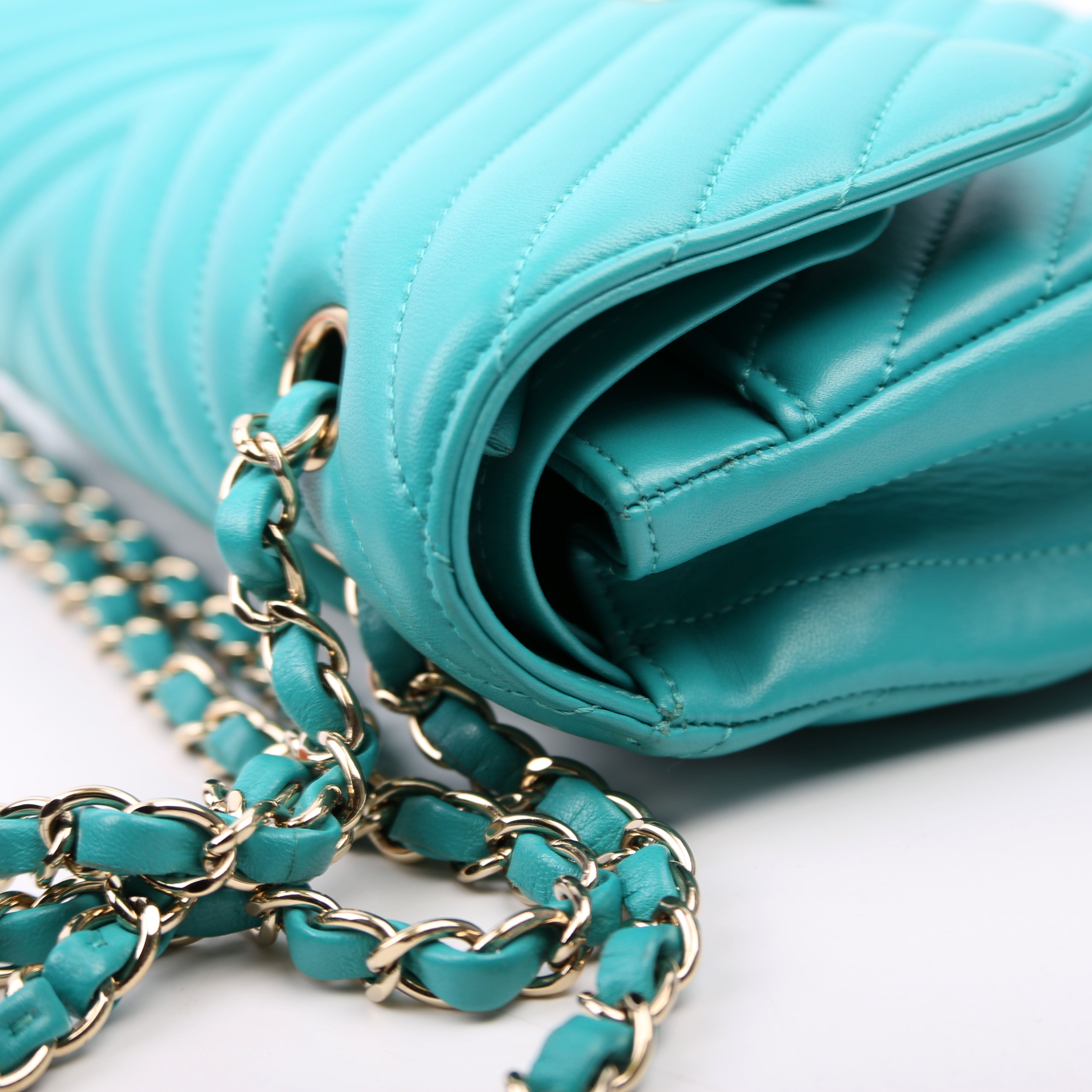 Chanel Classic Flap Medium Chevron Lambskin 23M Teal