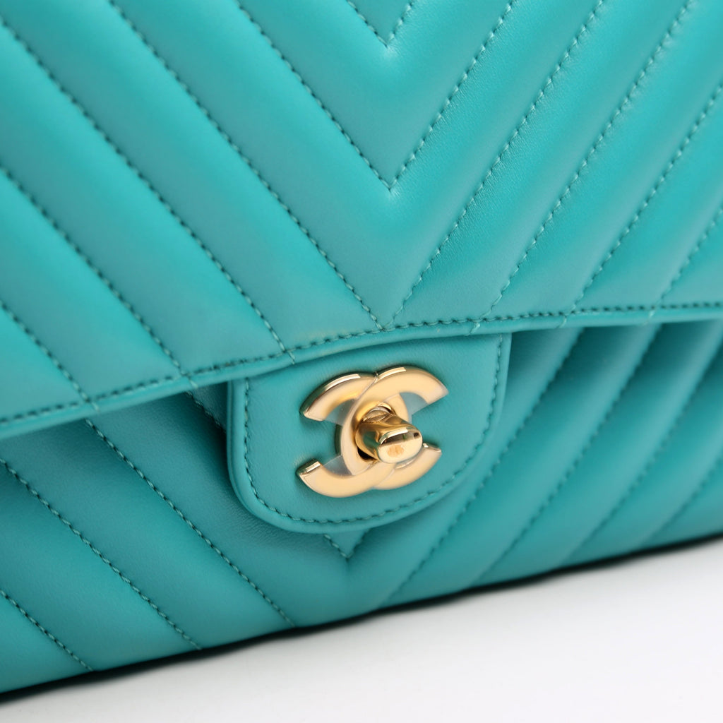 Chanel Classic Flap Medium Chevron Lambskin 23M Teal