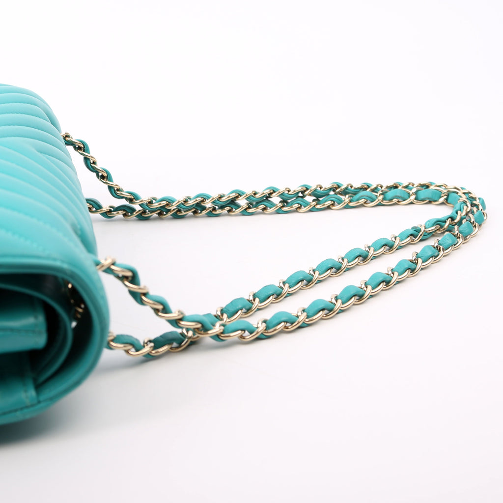 Chanel Classic Flap Medium Chevron Lambskin 23M Teal