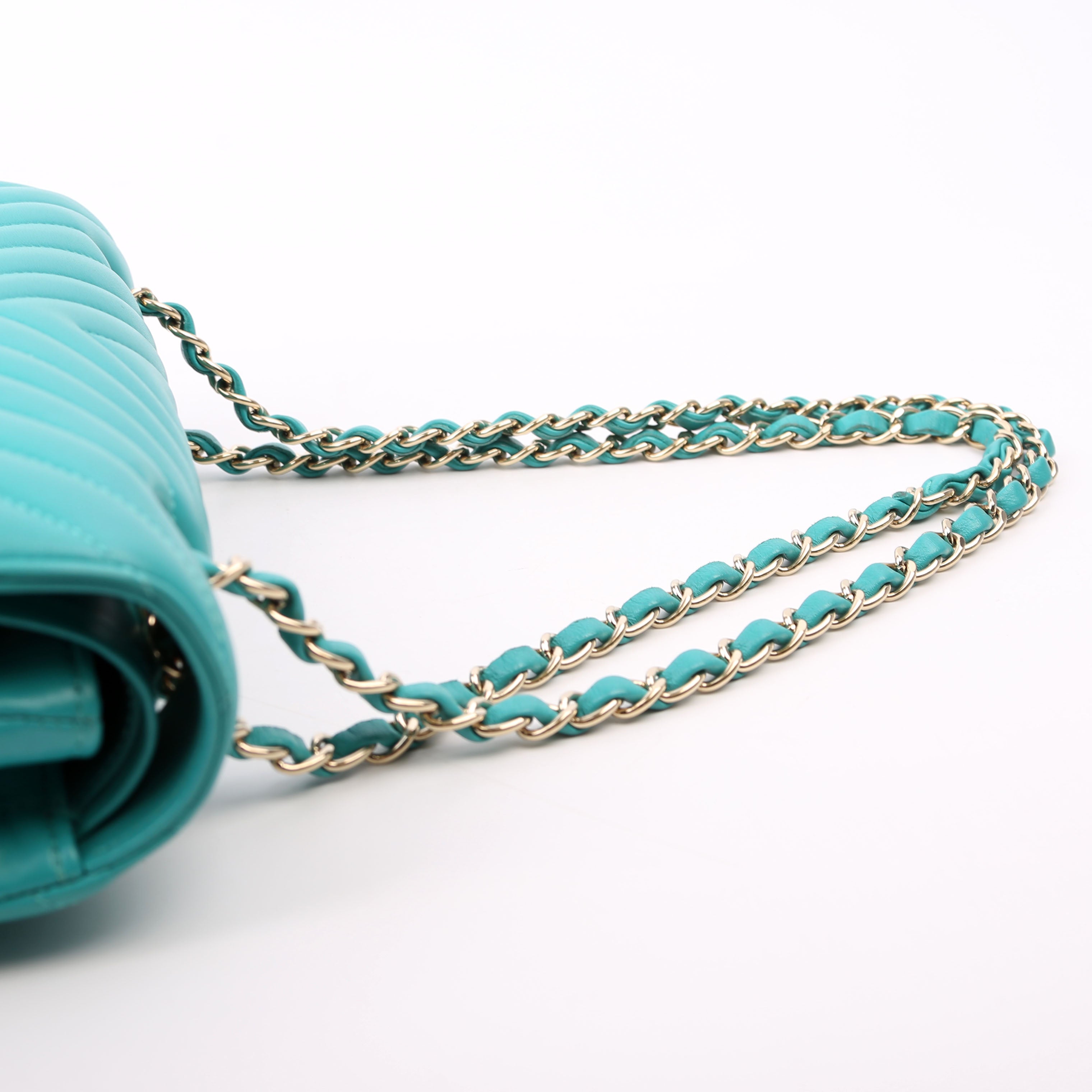 Chanel Classic Flap Medium Chevron Lambskin 23M Teal