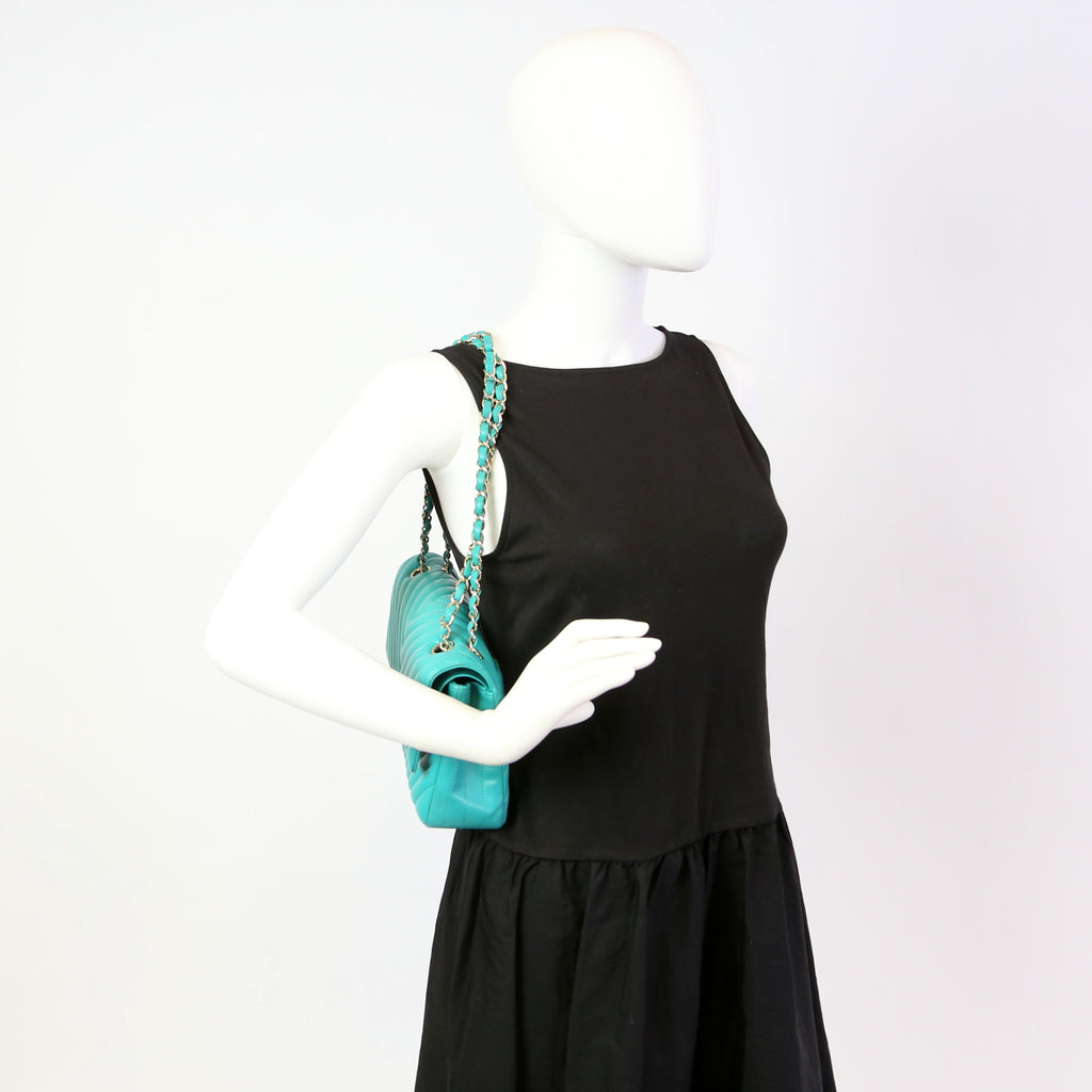 Chanel Classic Flap Medium Chevron Lambskin 23M Teal