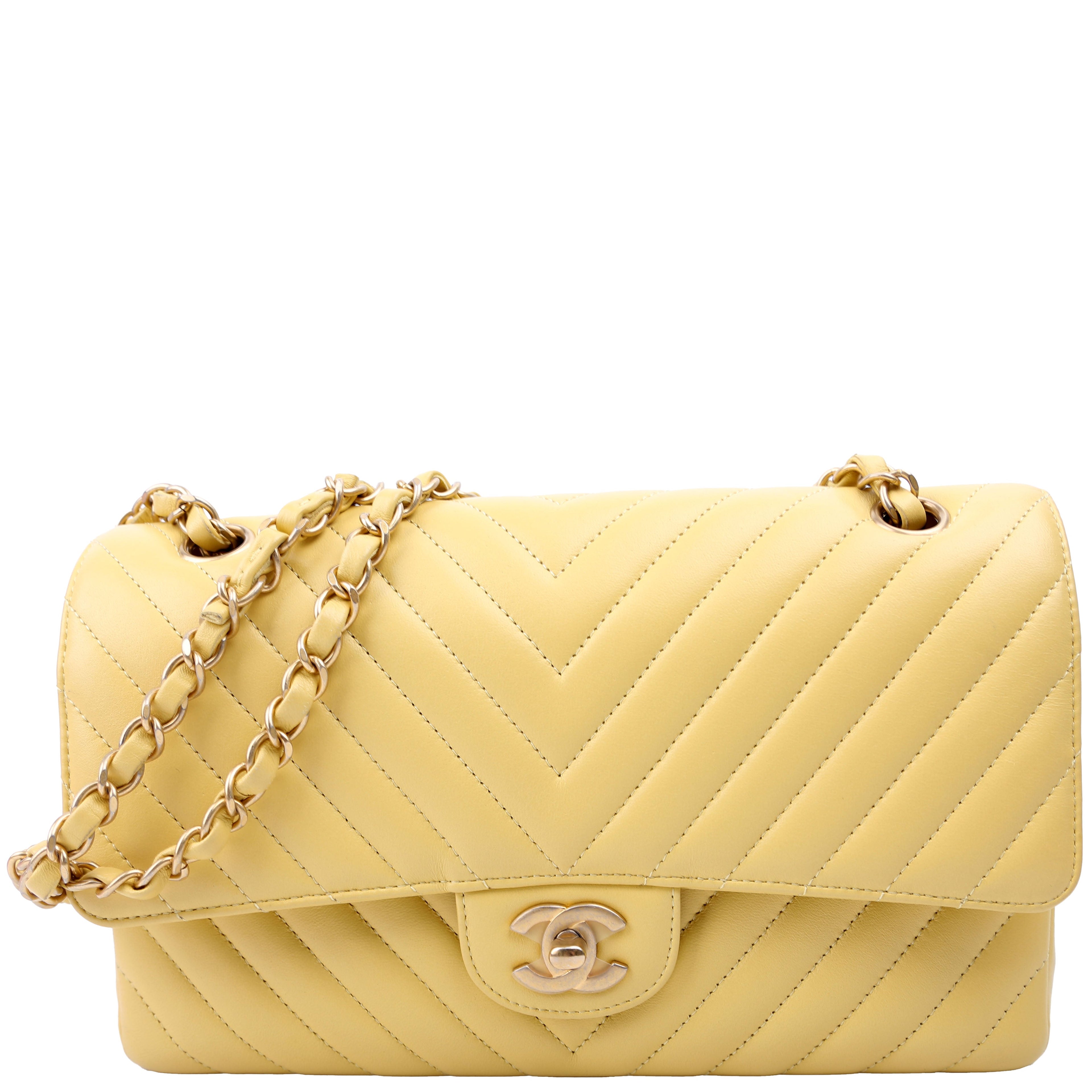 Chanel Classic Flap Medium Chevron Lambskin 28M Yellow