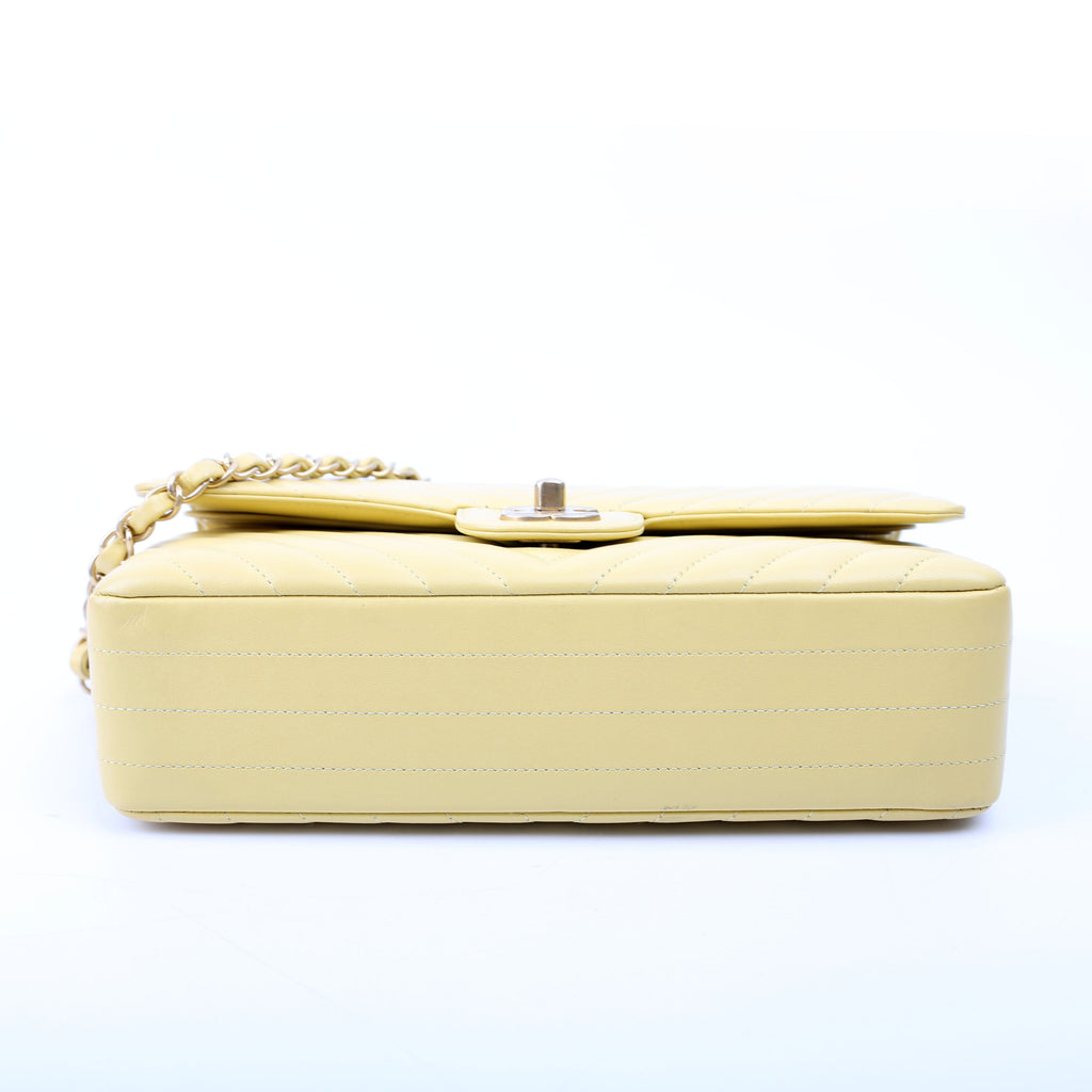 Chanel Classic Flap Medium Chevron Lambskin 28M Yellow