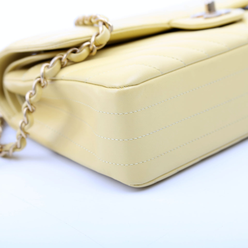Chanel Classic Flap Medium Chevron Lambskin 28M Yellow