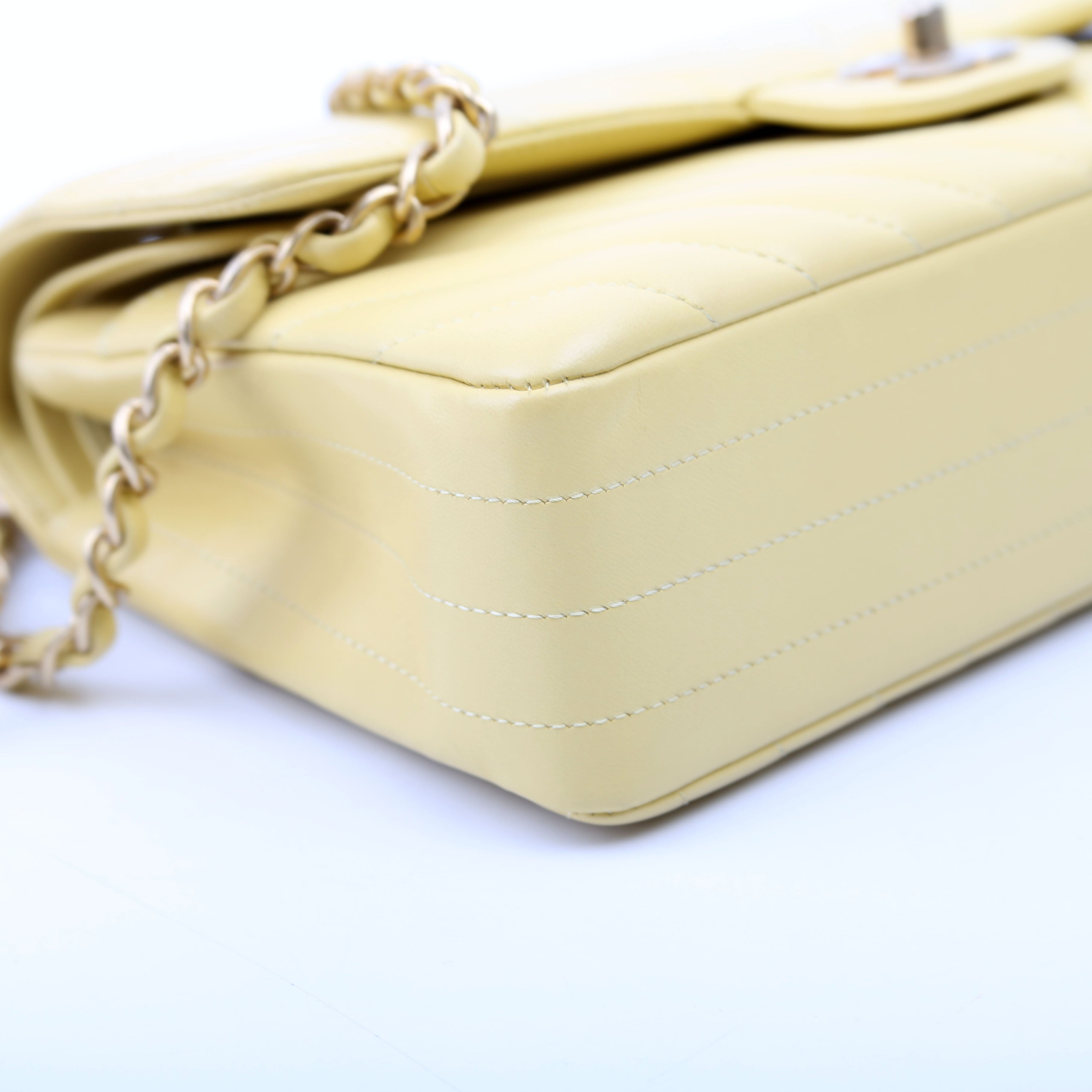 Chanel Classic Flap Medium Chevron Lambskin 28M Yellow