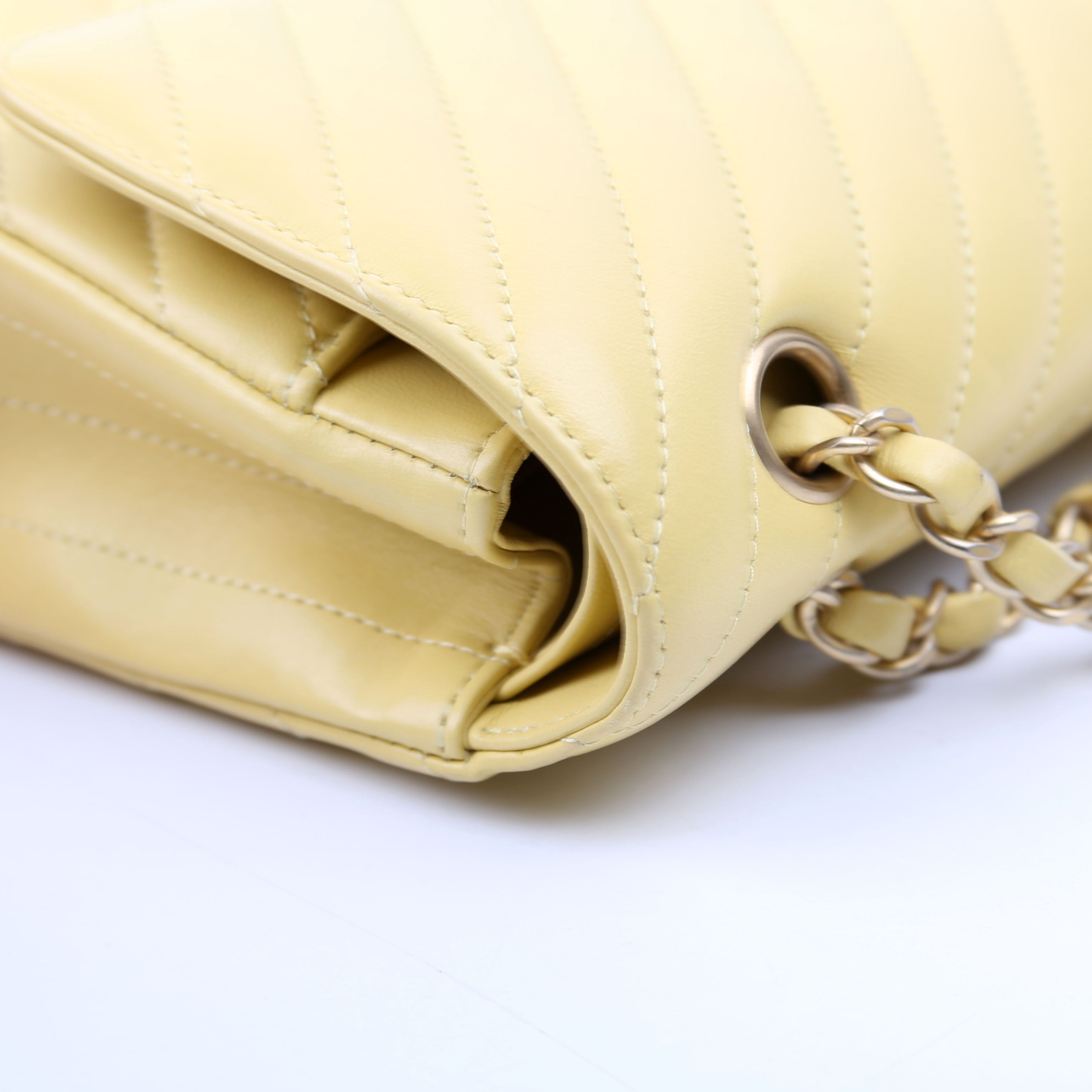 Chanel Classic Flap Medium Chevron Lambskin 28M Yellow