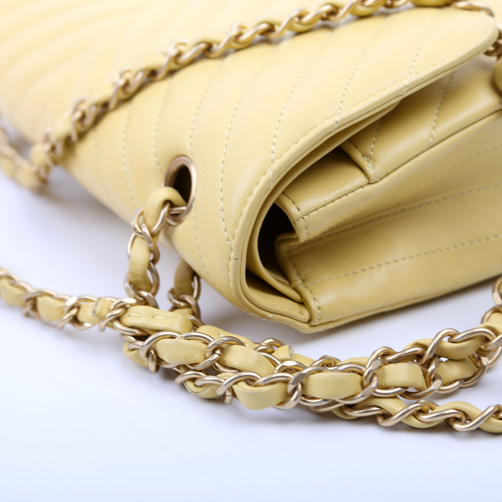 Chanel Classic Flap Medium Chevron Lambskin 28M Yellow