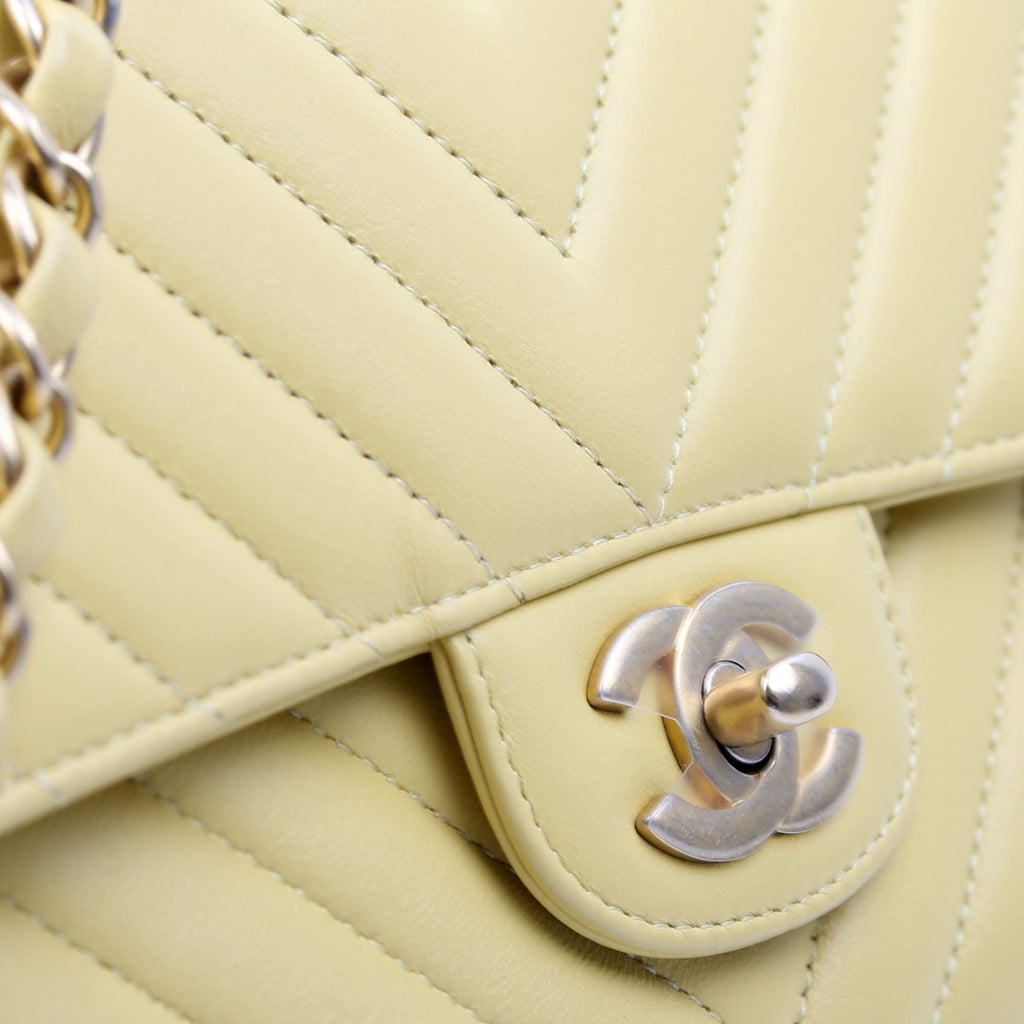 Chanel Classic Flap Medium Chevron Lambskin 28M Yellow