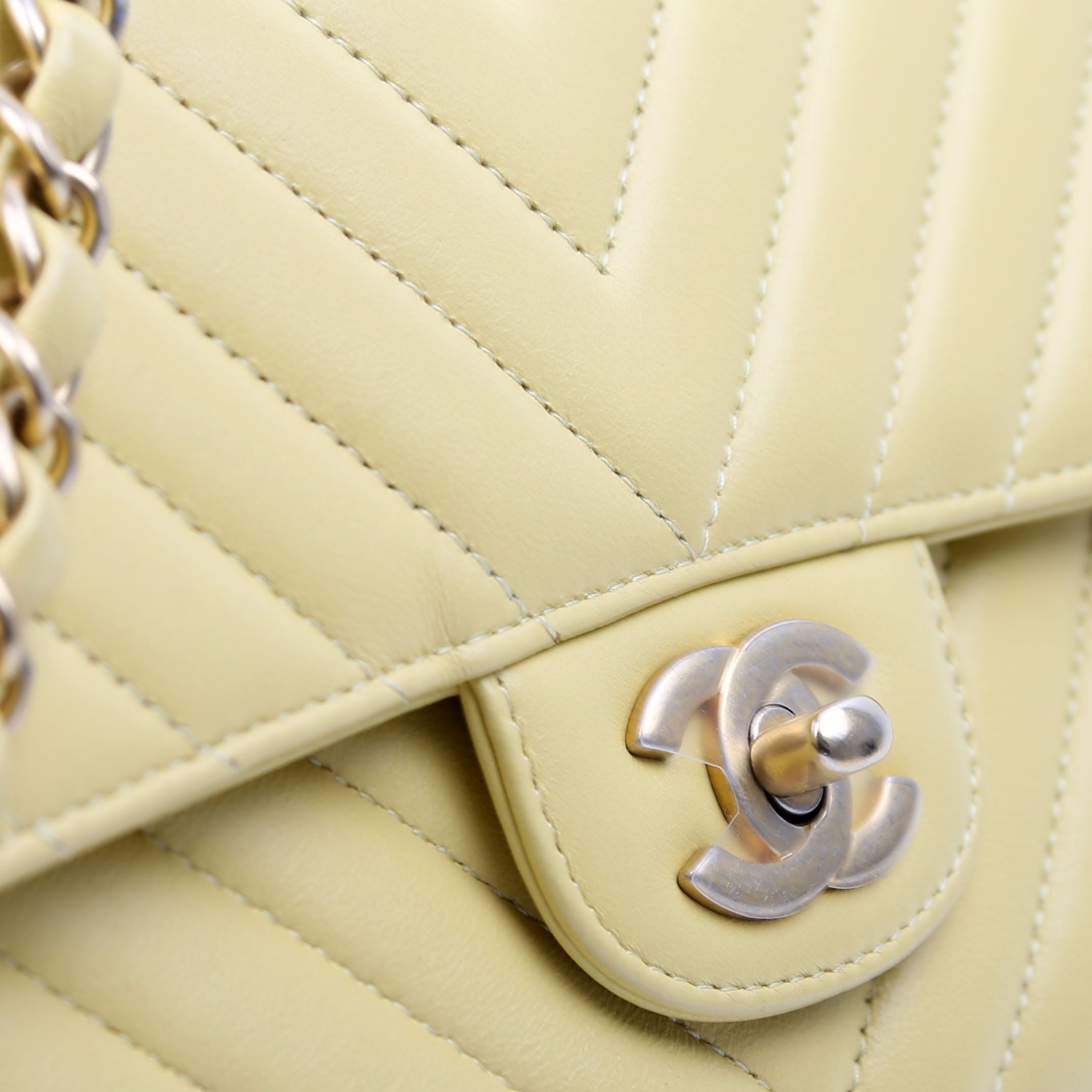 Chanel Classic Flap Medium Chevron Lambskin 28M Yellow