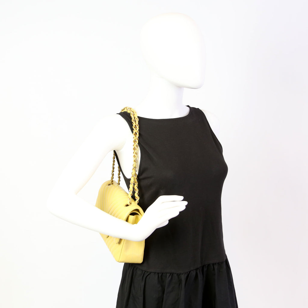 Chanel Classic Flap Medium Chevron Lambskin 28M Yellow