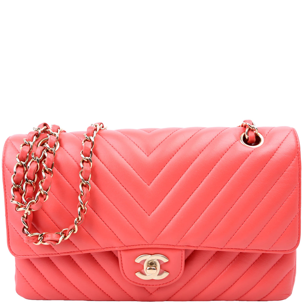 Chanel Classic Flap Medium Chevron Lambskin 27M Salmon