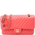 Chanel Classic Flap Medium Chevron Lambskin 27M Salmon