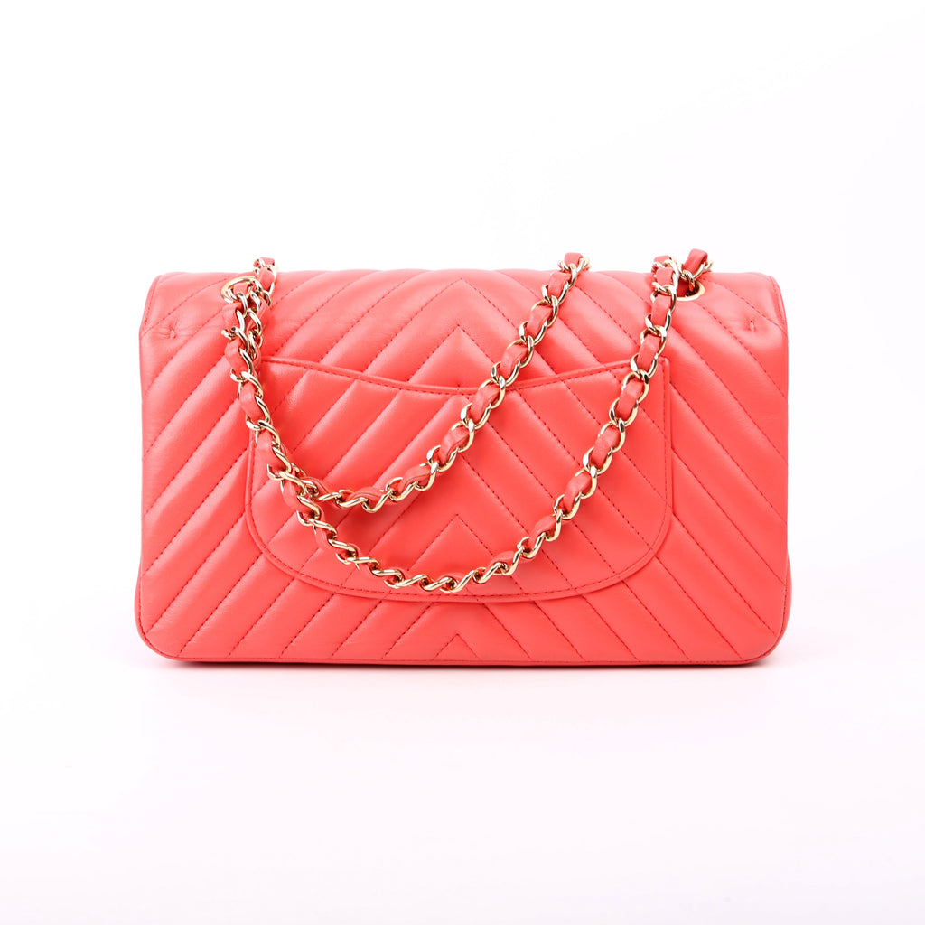 Chanel Classic Flap Medium Chevron Lambskin 27M Salmon