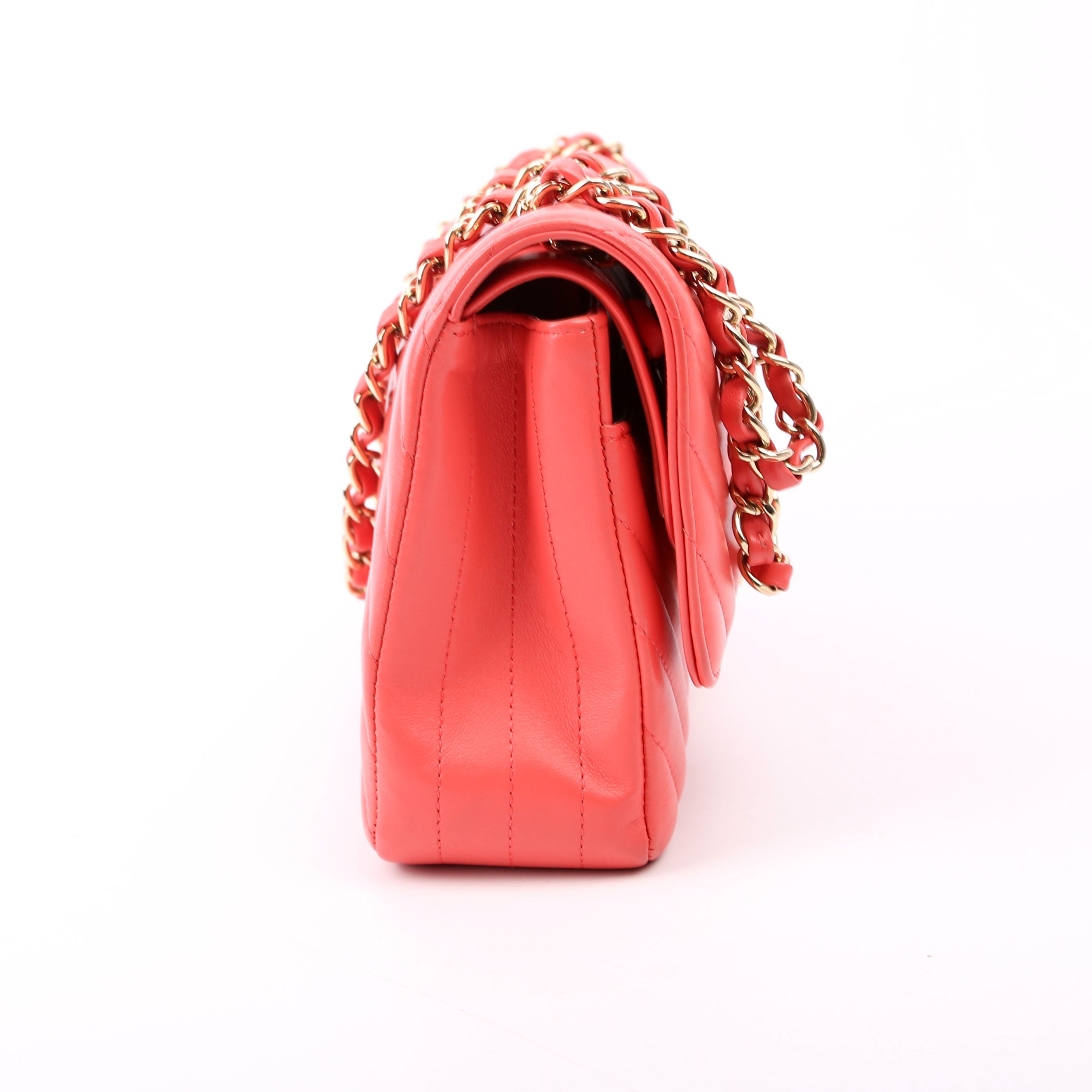 Chanel Classic Flap Medium Chevron Lambskin 27M Salmon