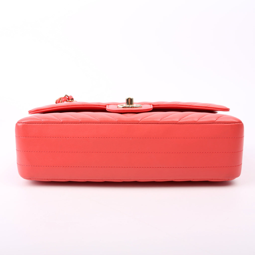 Chanel Classic Flap Medium Chevron Lambskin 27M Salmon