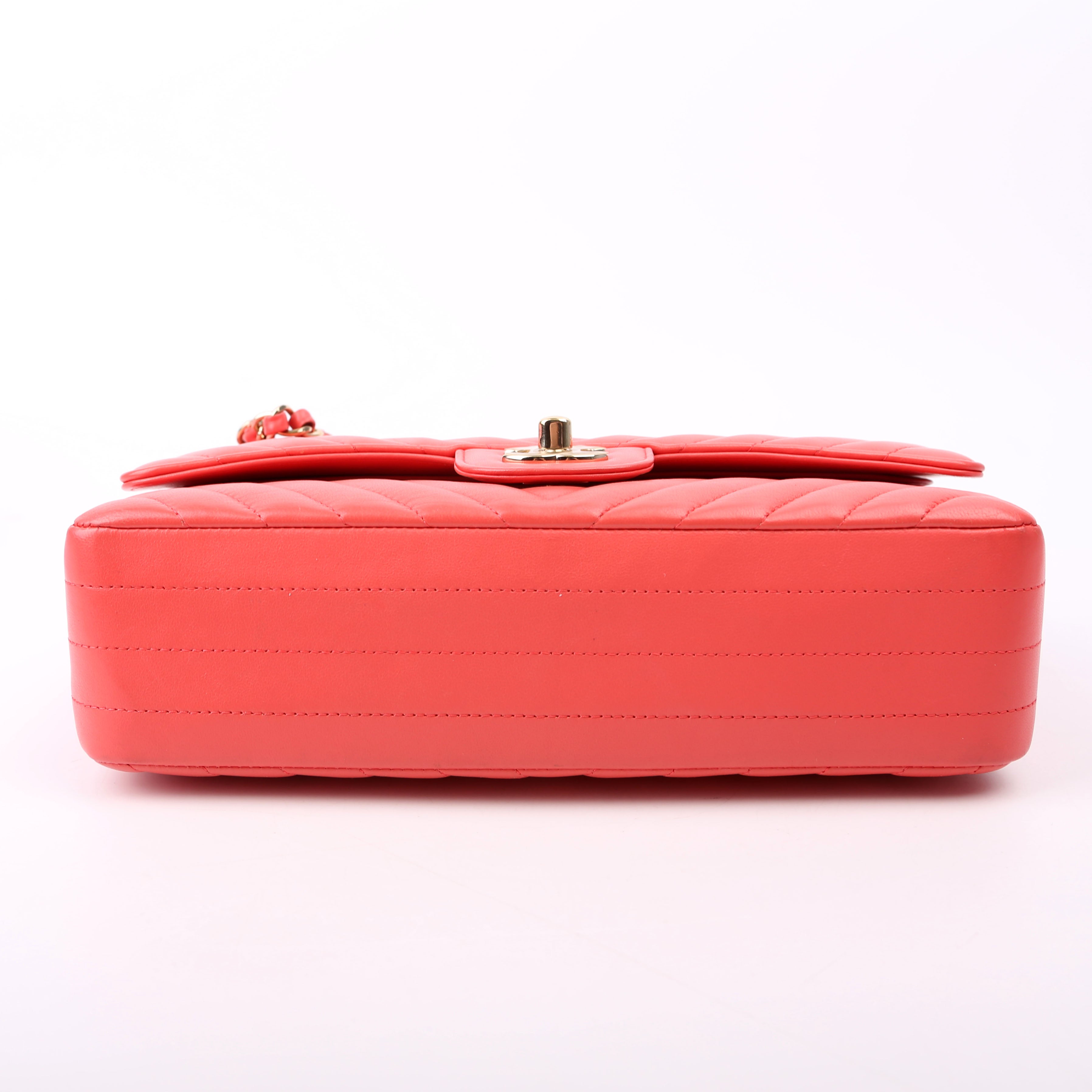 Chanel Classic Flap Medium Chevron Lambskin 27M Salmon