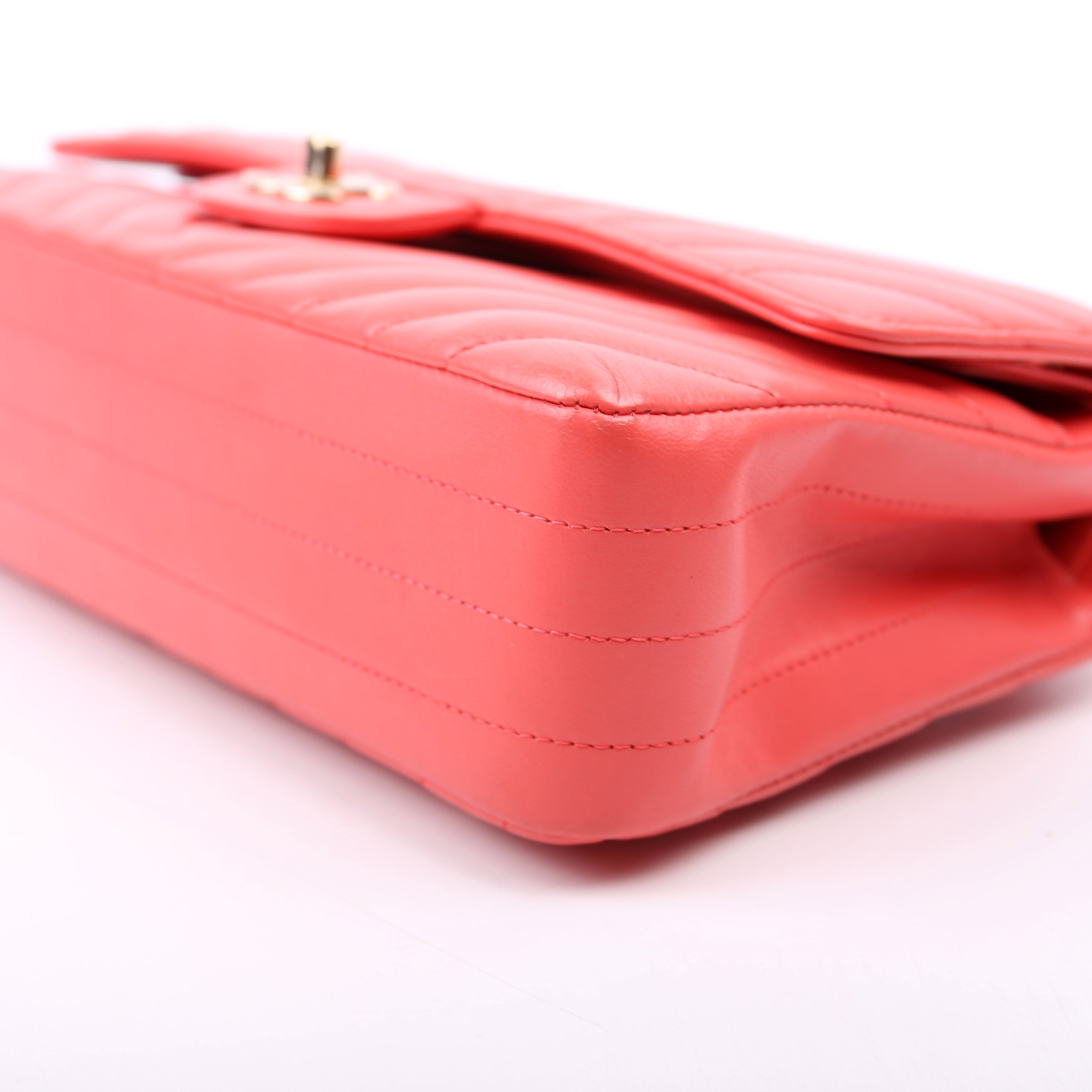 Chanel Classic Flap Medium Chevron Lambskin 27M Salmon