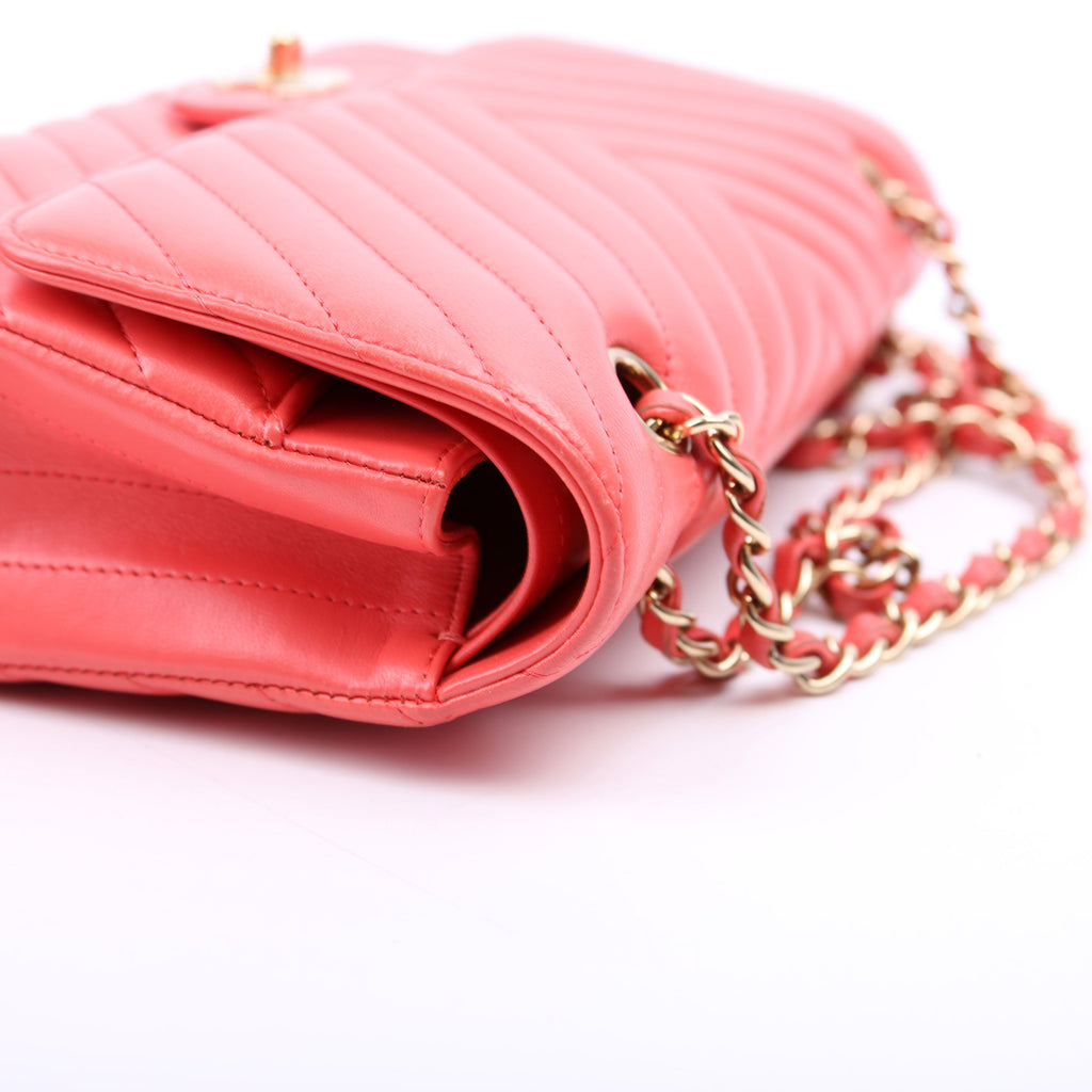 Chanel Classic Flap Medium Chevron Lambskin 27M Salmon
