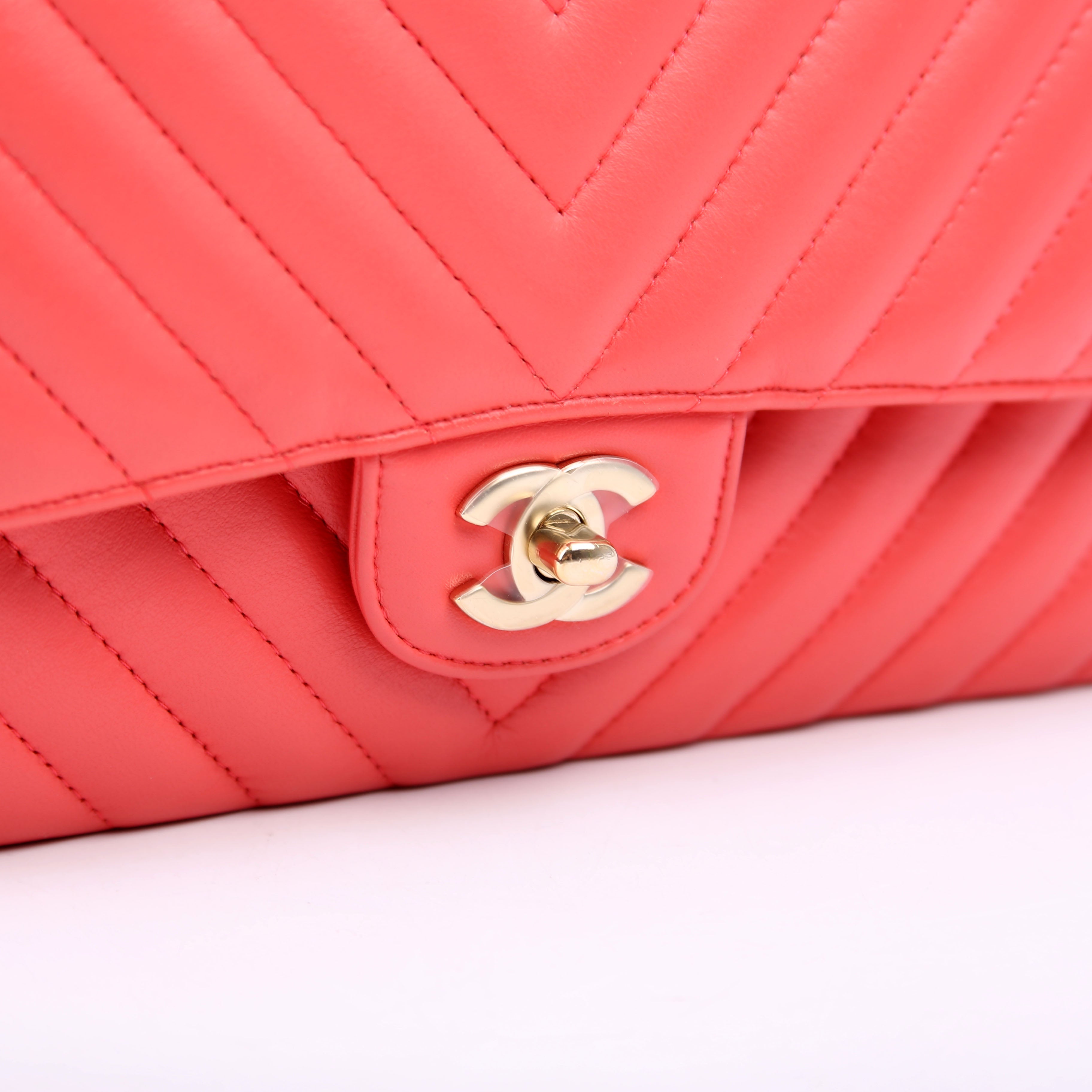Chanel Classic Flap Medium Chevron Lambskin 27M Salmon