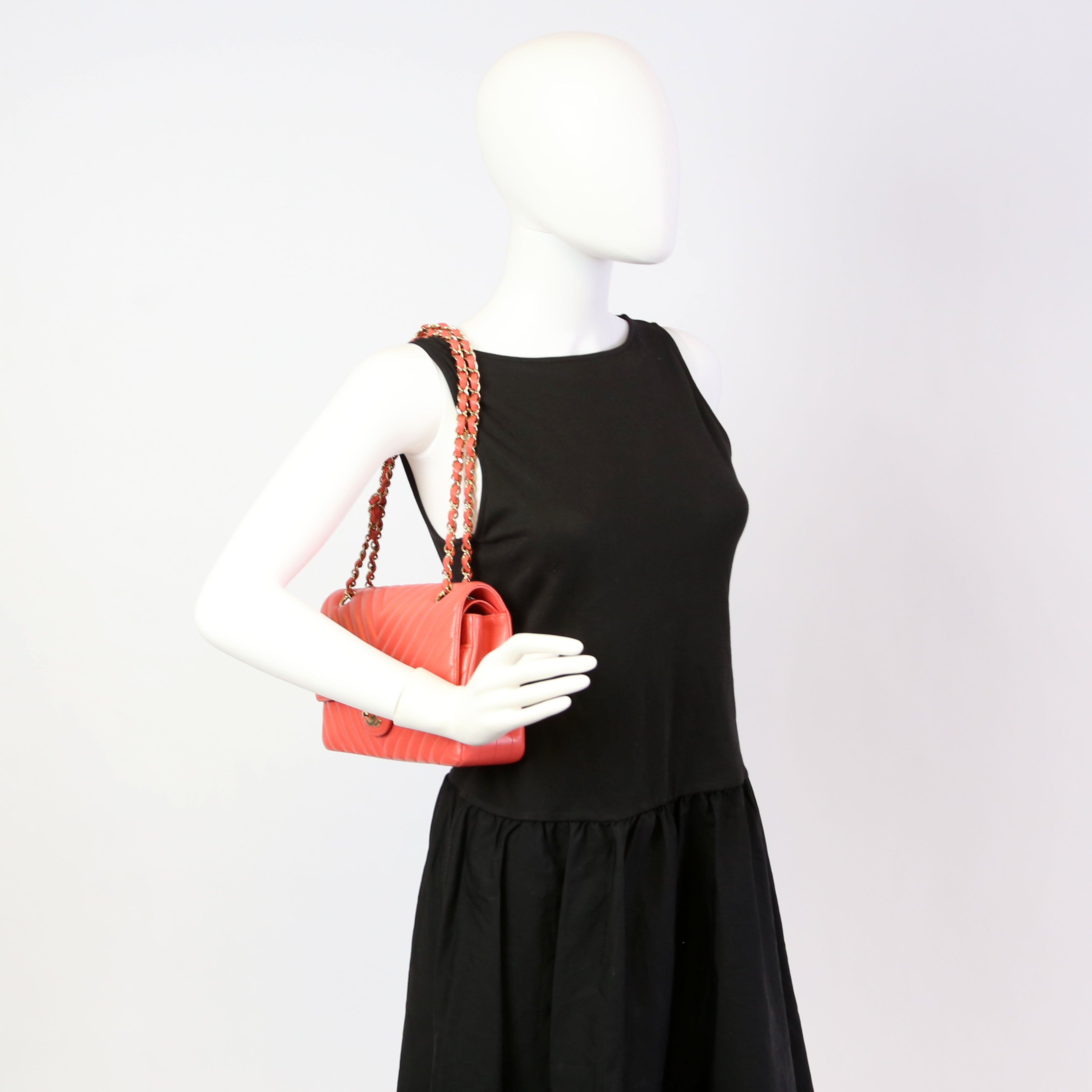 Chanel Classic Flap Medium Chevron Lambskin 27M Salmon