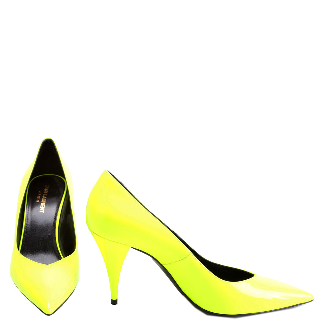Saint Laurent KIki Patent Pumps Size 38 Neon Yellow