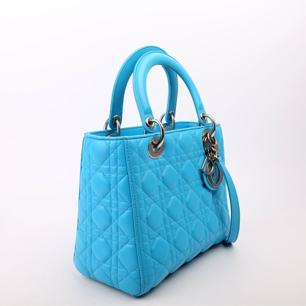 Christian Dior Lady Dior Medium Lambskin Blue