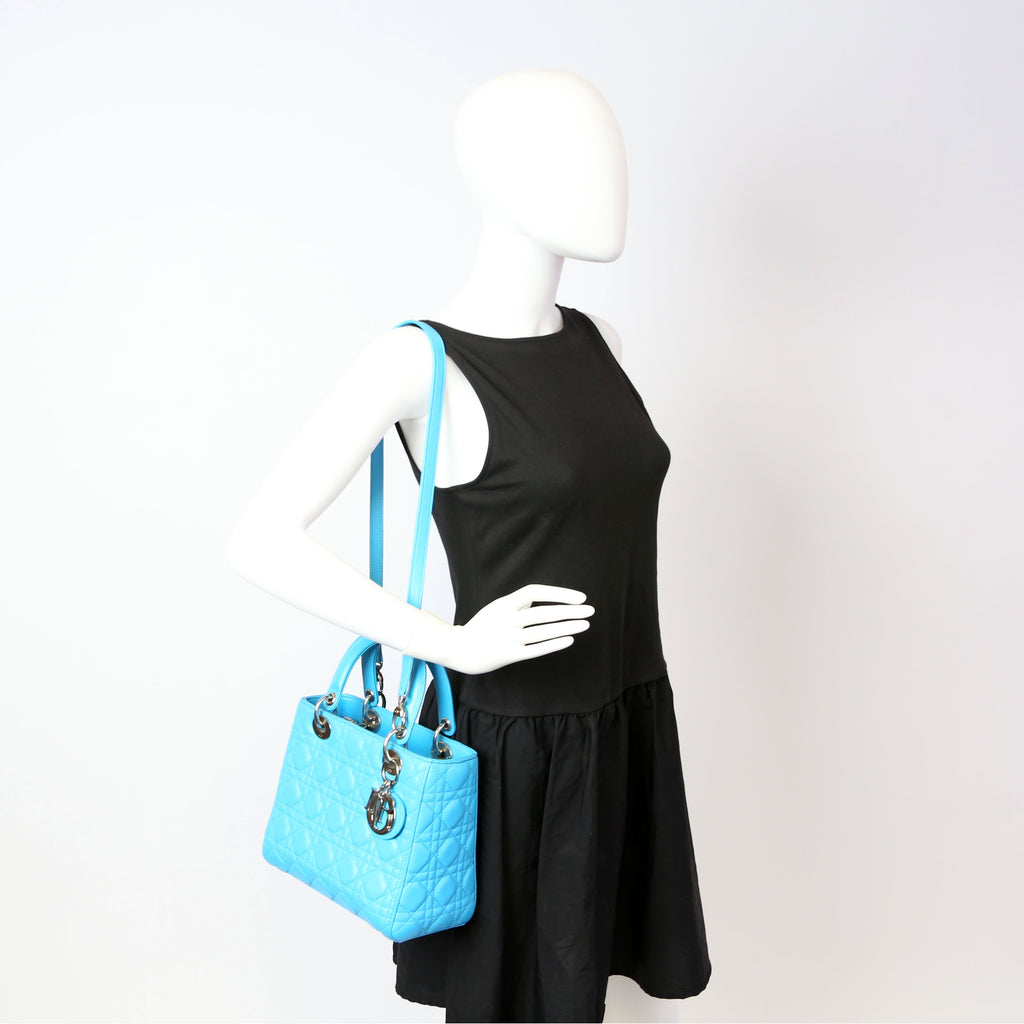 Christian Dior Lady Dior Medium Lambskin Blue