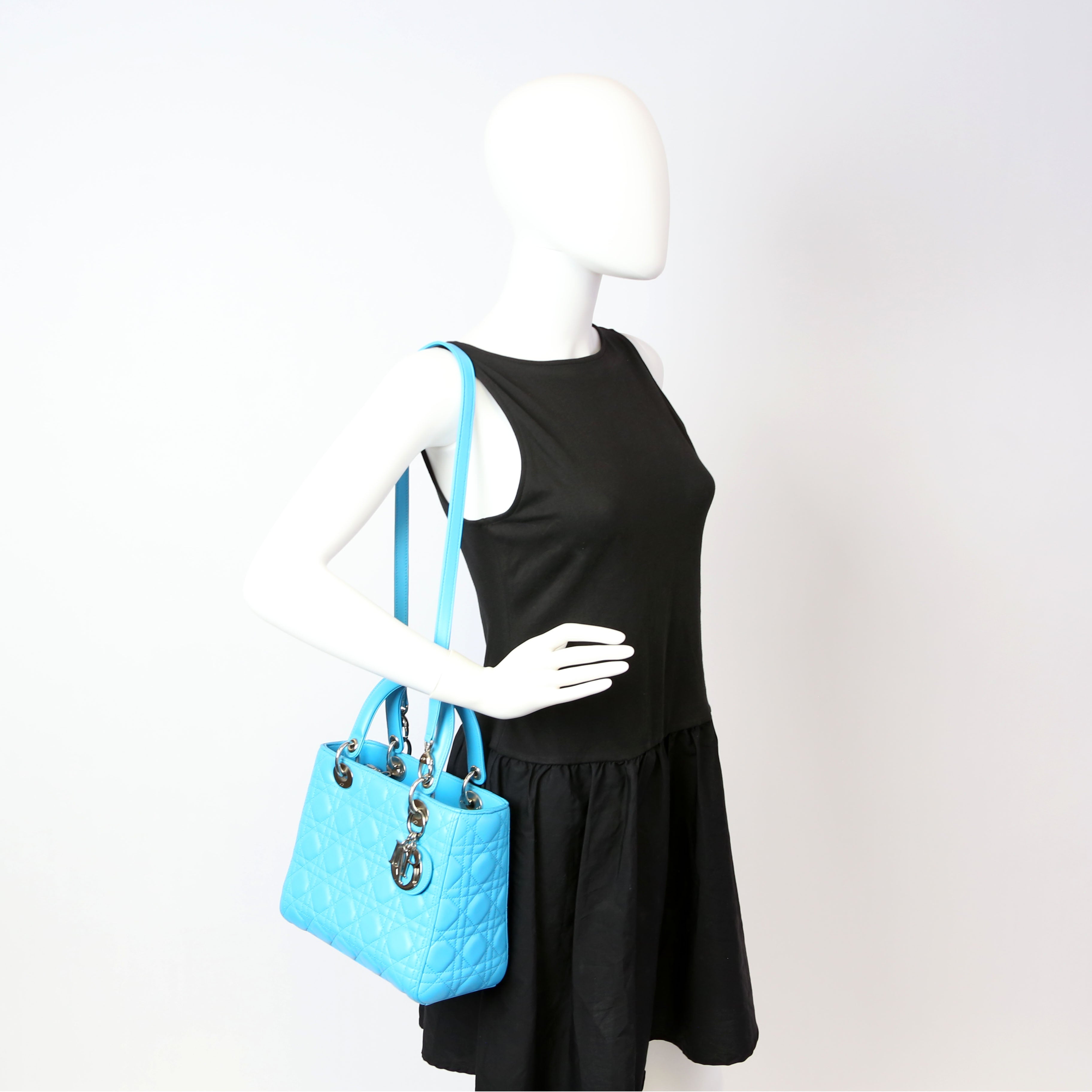 Christian Dior Lady Dior Medium Lambskin Blue