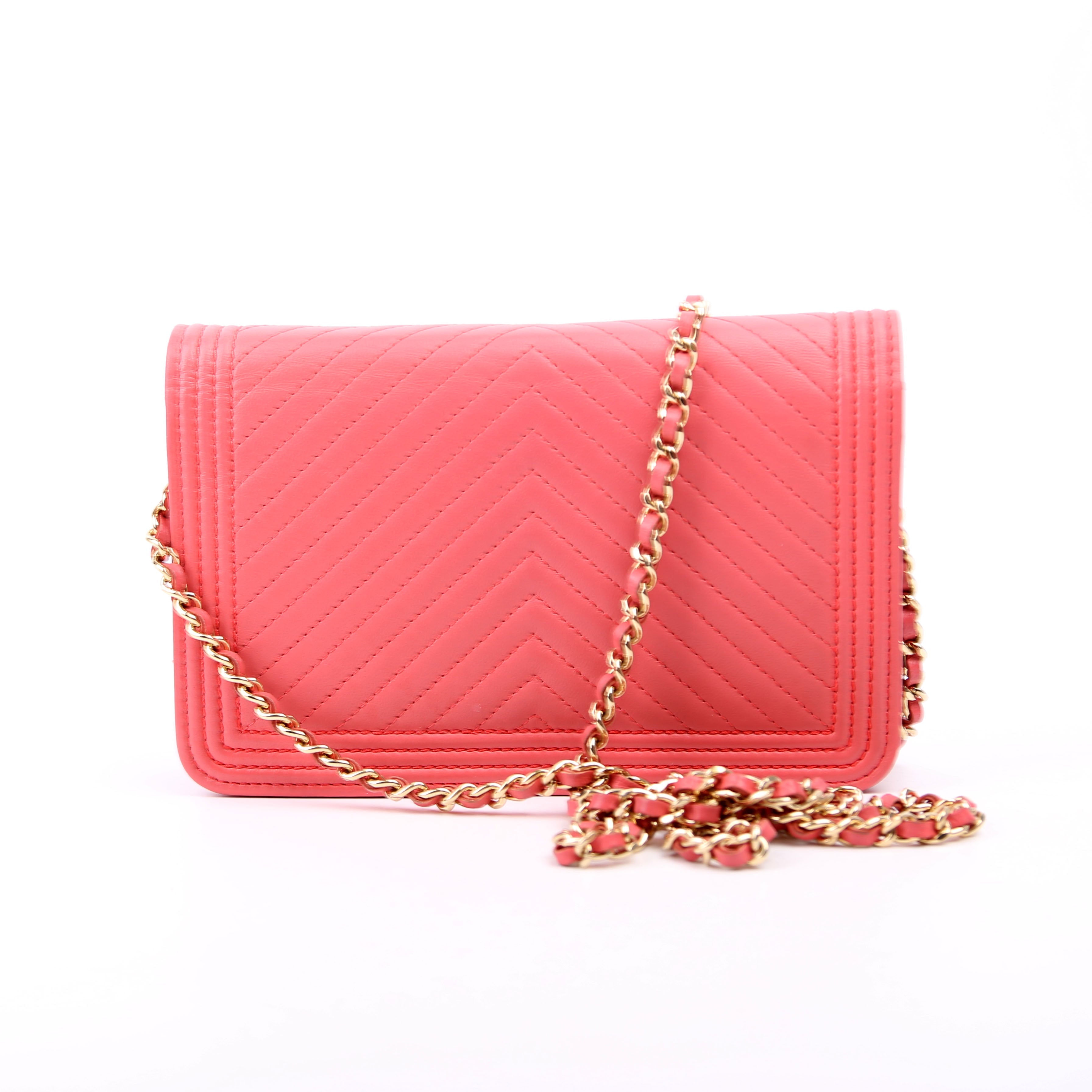 Chanel WOC Boy Chevron Lambskin Coral