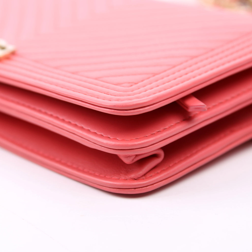 Chanel WOC Boy Chevron Lambskin Coral