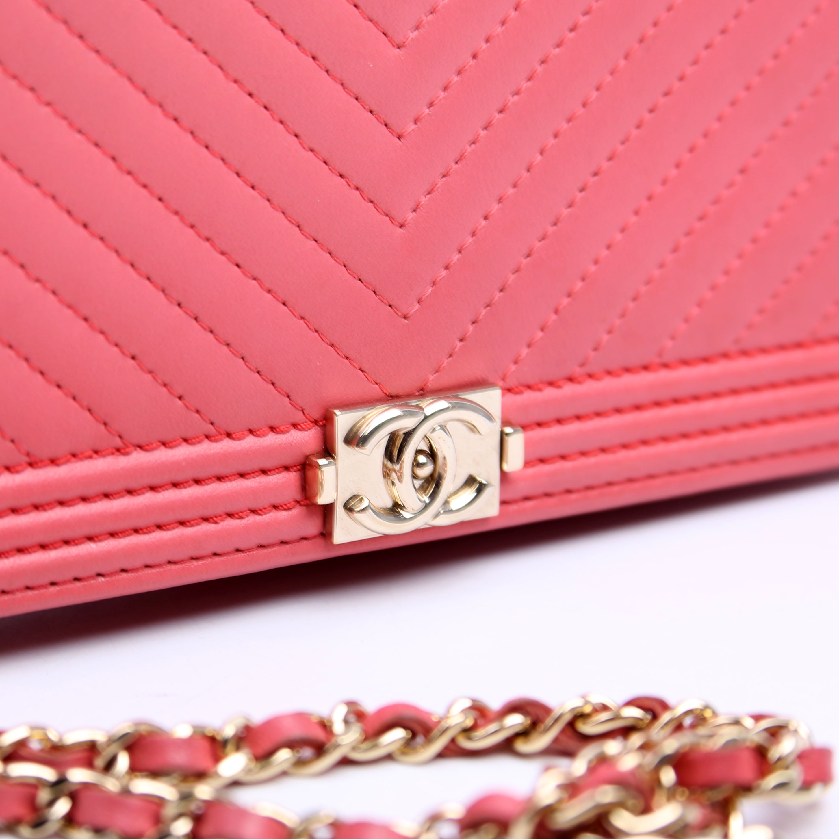 Chanel WOC Boy Chevron Lambskin Coral
