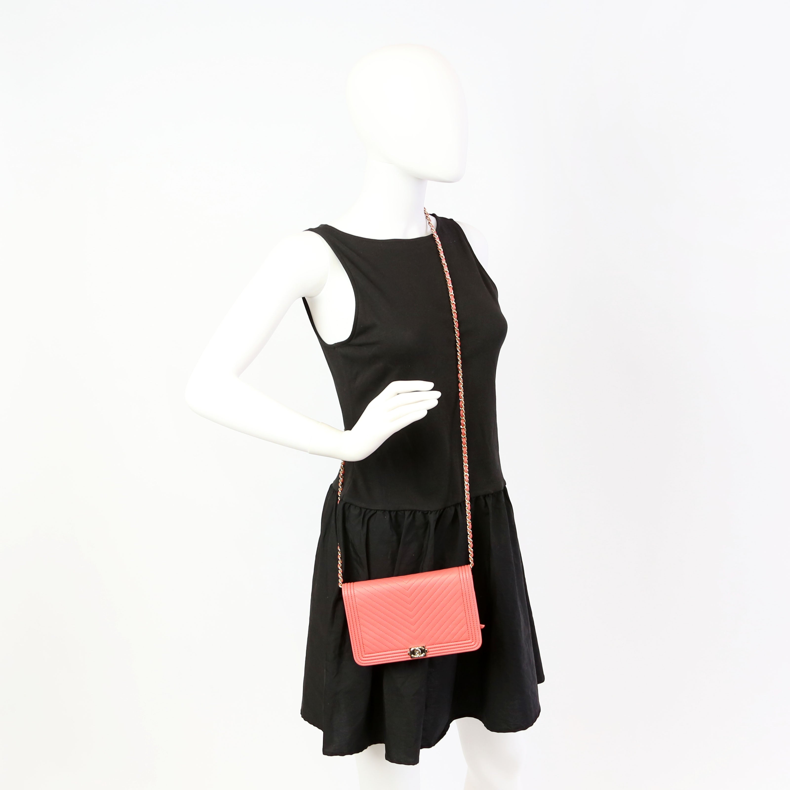 Chanel WOC Boy Chevron Lambskin Coral